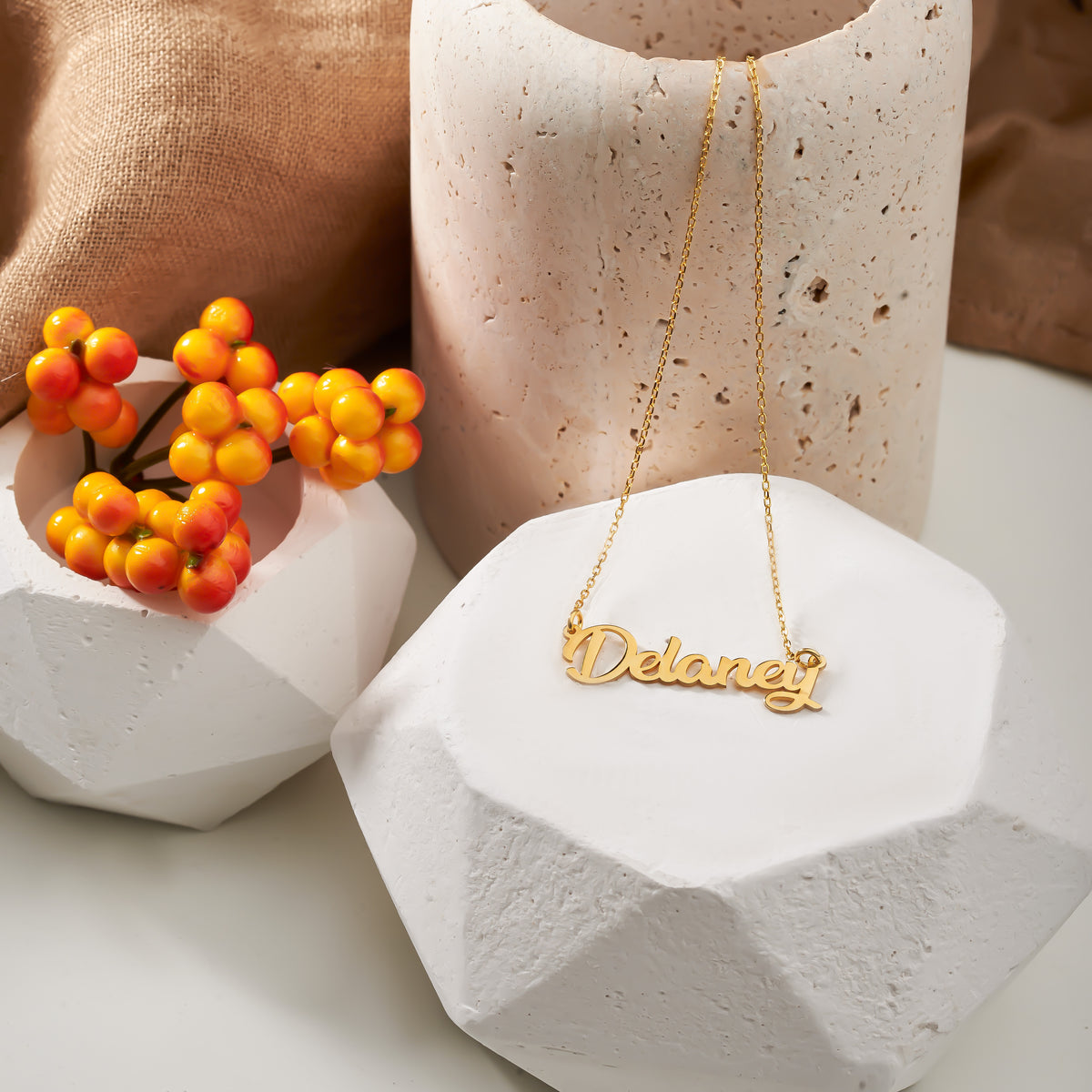 14K Solid Gold Name Necklace | Real Gold Script Nameplate in Yellow, Rose & White Gold