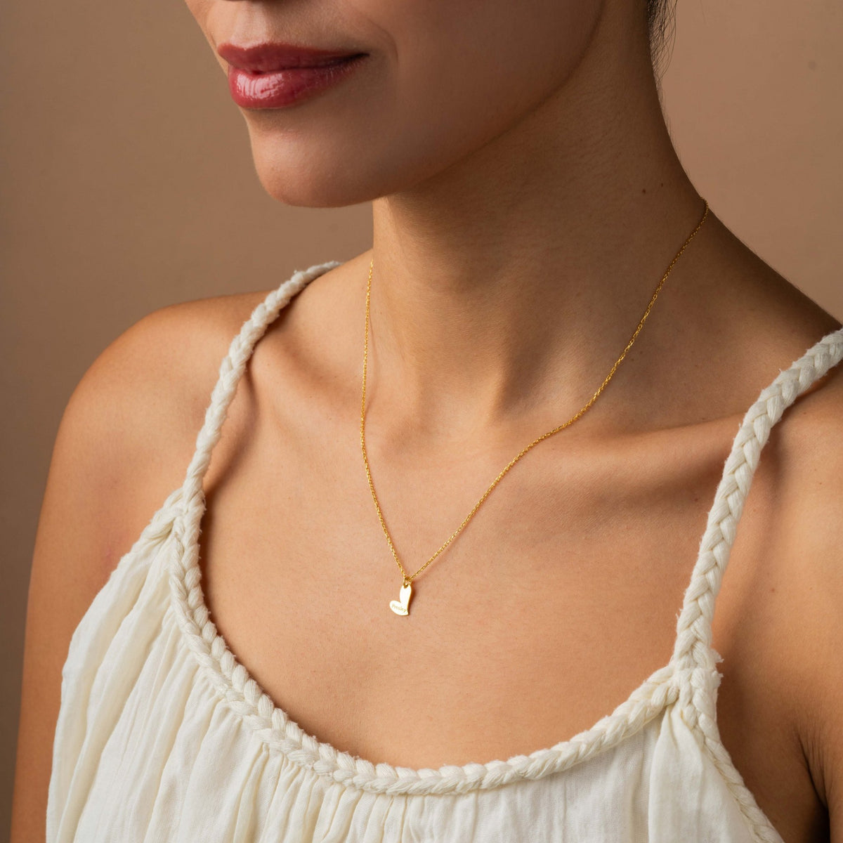 Heart Name Necklace | Engraved Asymmetrical Heart Charm in Sterling Silver & 14K Gold Vermeil
