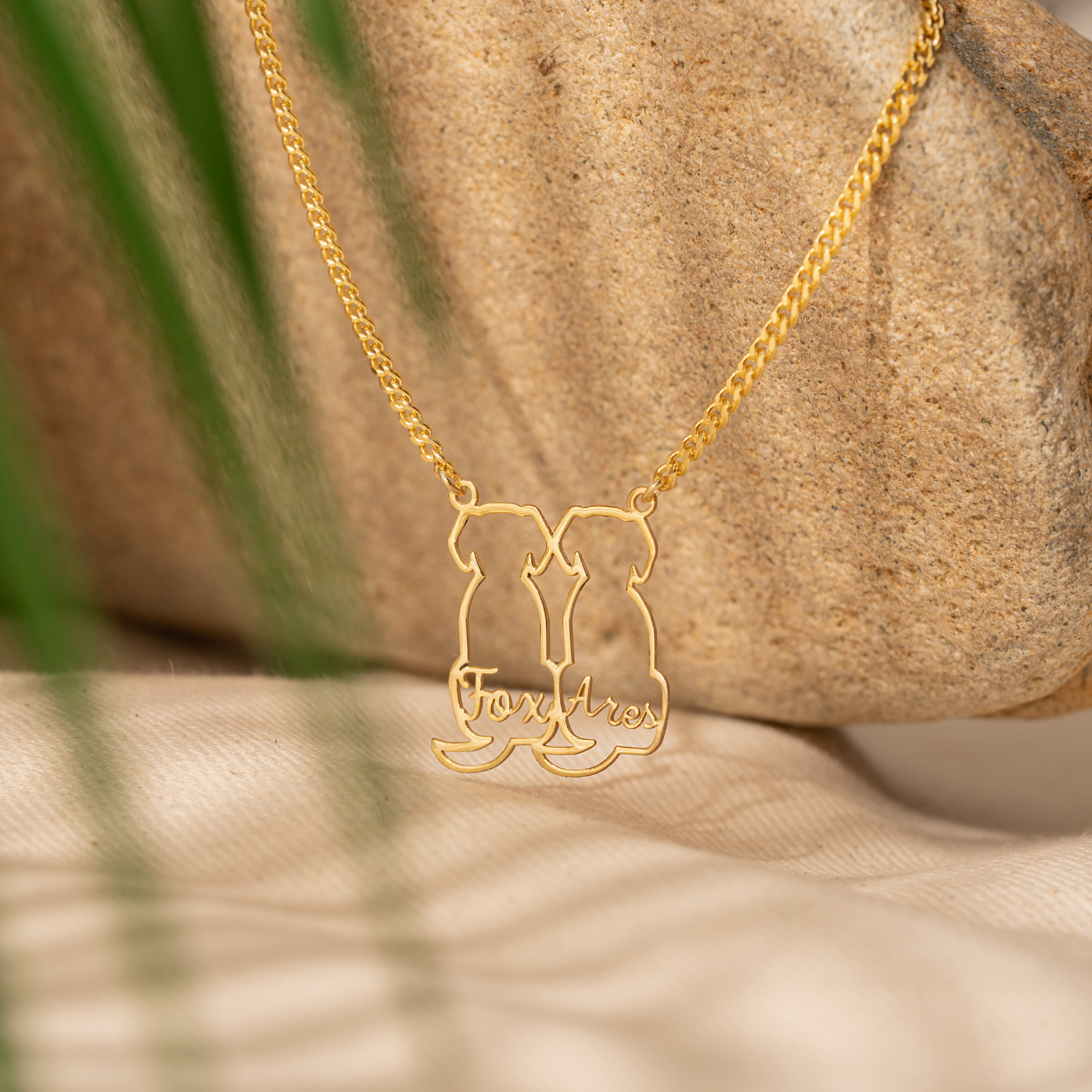 Personalized Pet Necklace – Custom Double Dog Outline Name Necklace by UXV