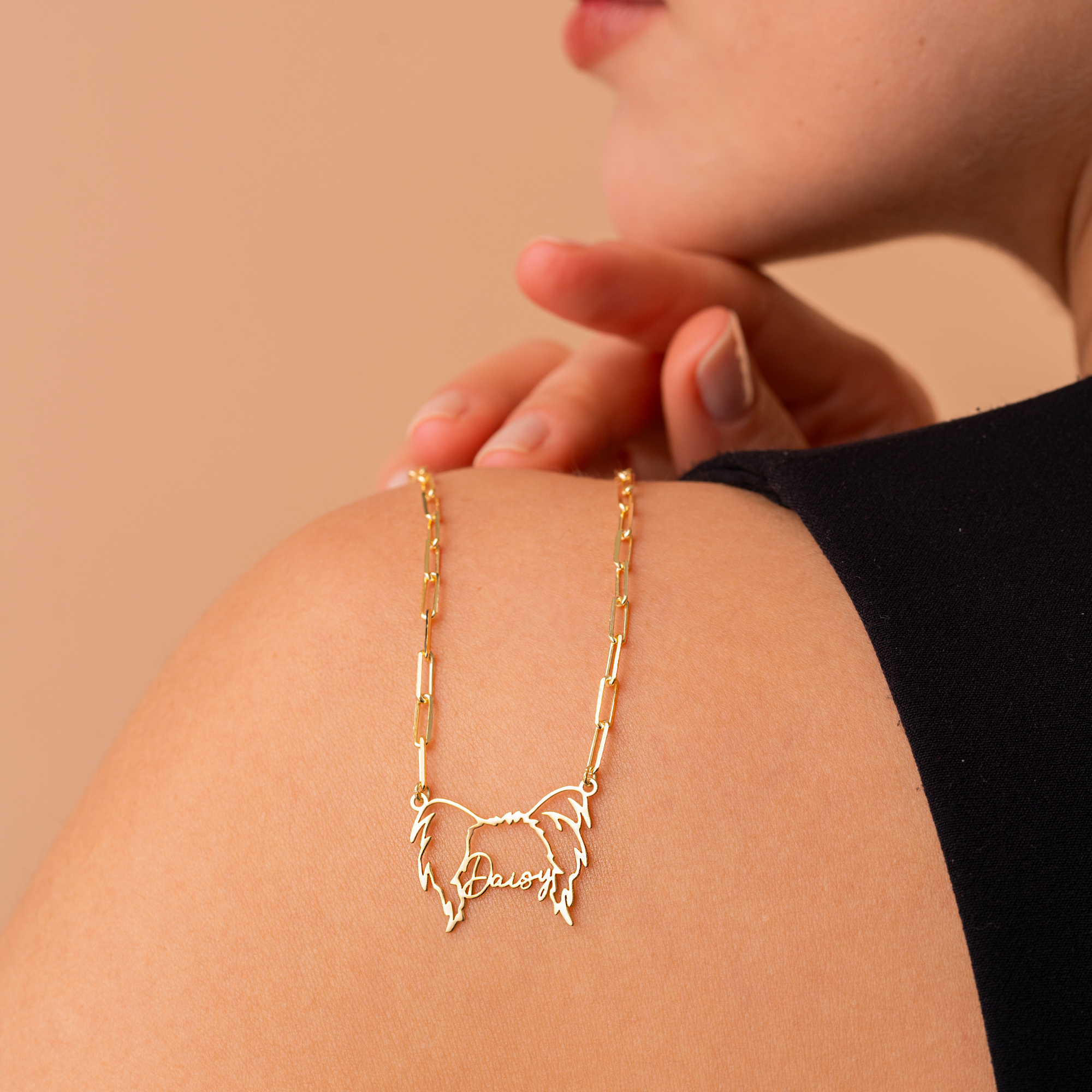 Custom Dog Ear Name Necklace – Personalized Pet Outline Jewelry by UXV