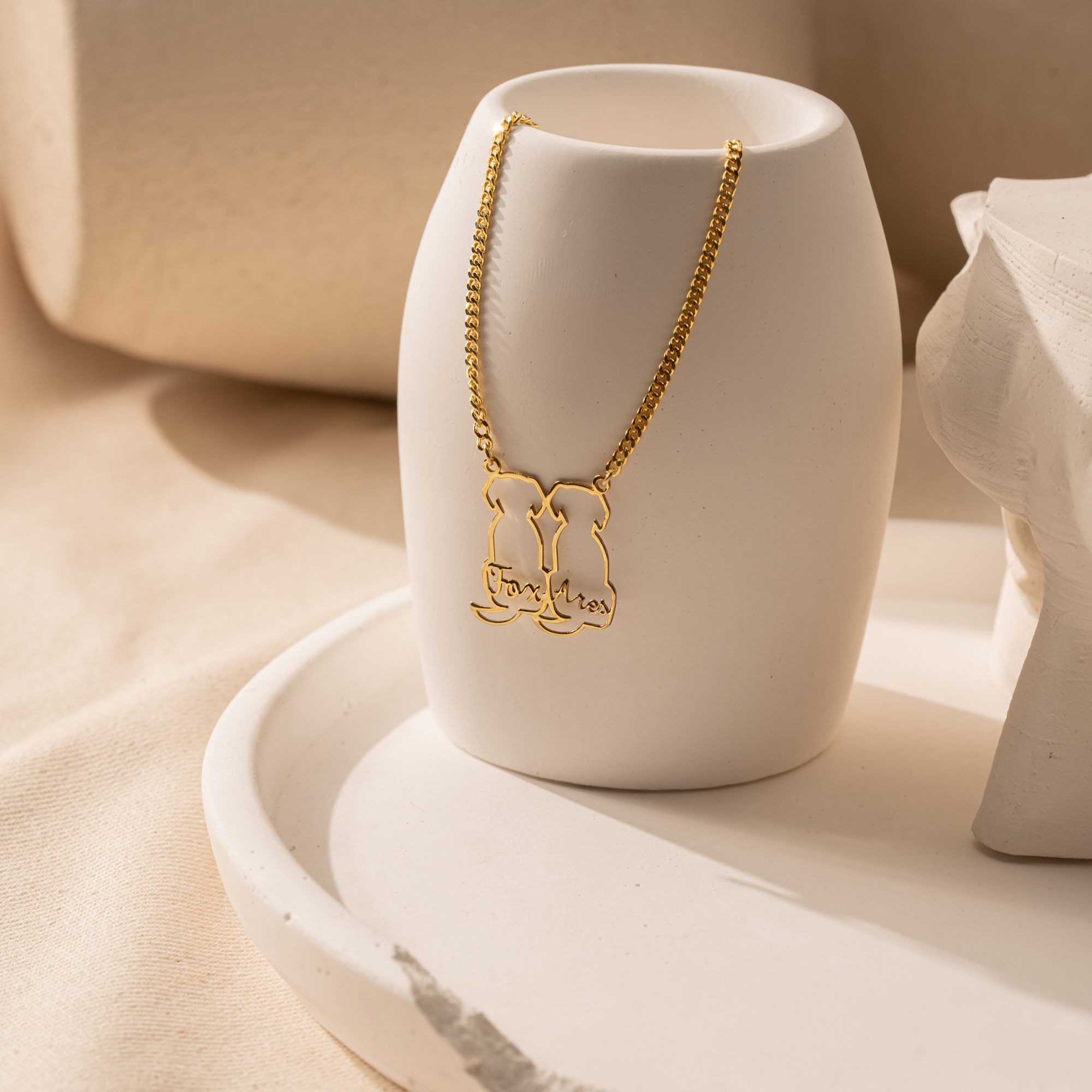Personalized Pet Necklace – Custom Double Dog Outline Name Necklace by UXV