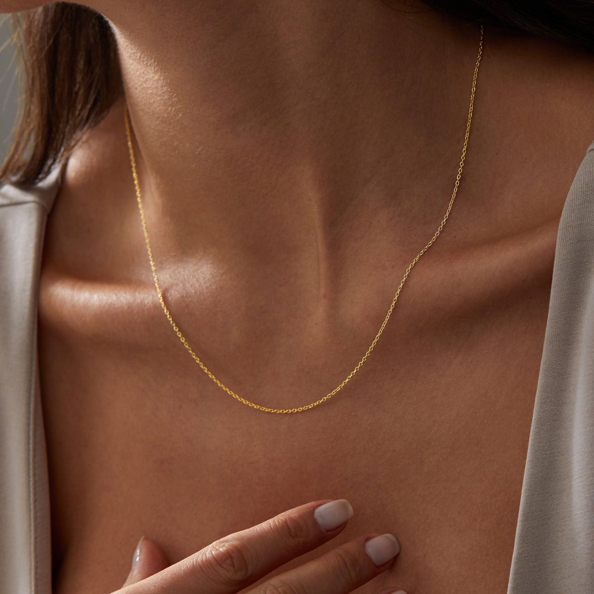 14K Solid Gold Thin Cable Chain Necklace | Dainty Real Gold Chain in Yellow, Rose & White Gold