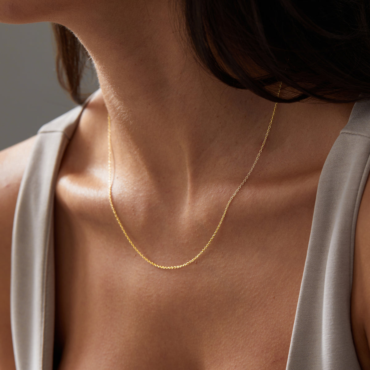 14K Solid Gold Thin Cable Chain Necklace | Dainty Real Gold Chain in Yellow, Rose & White Gold
