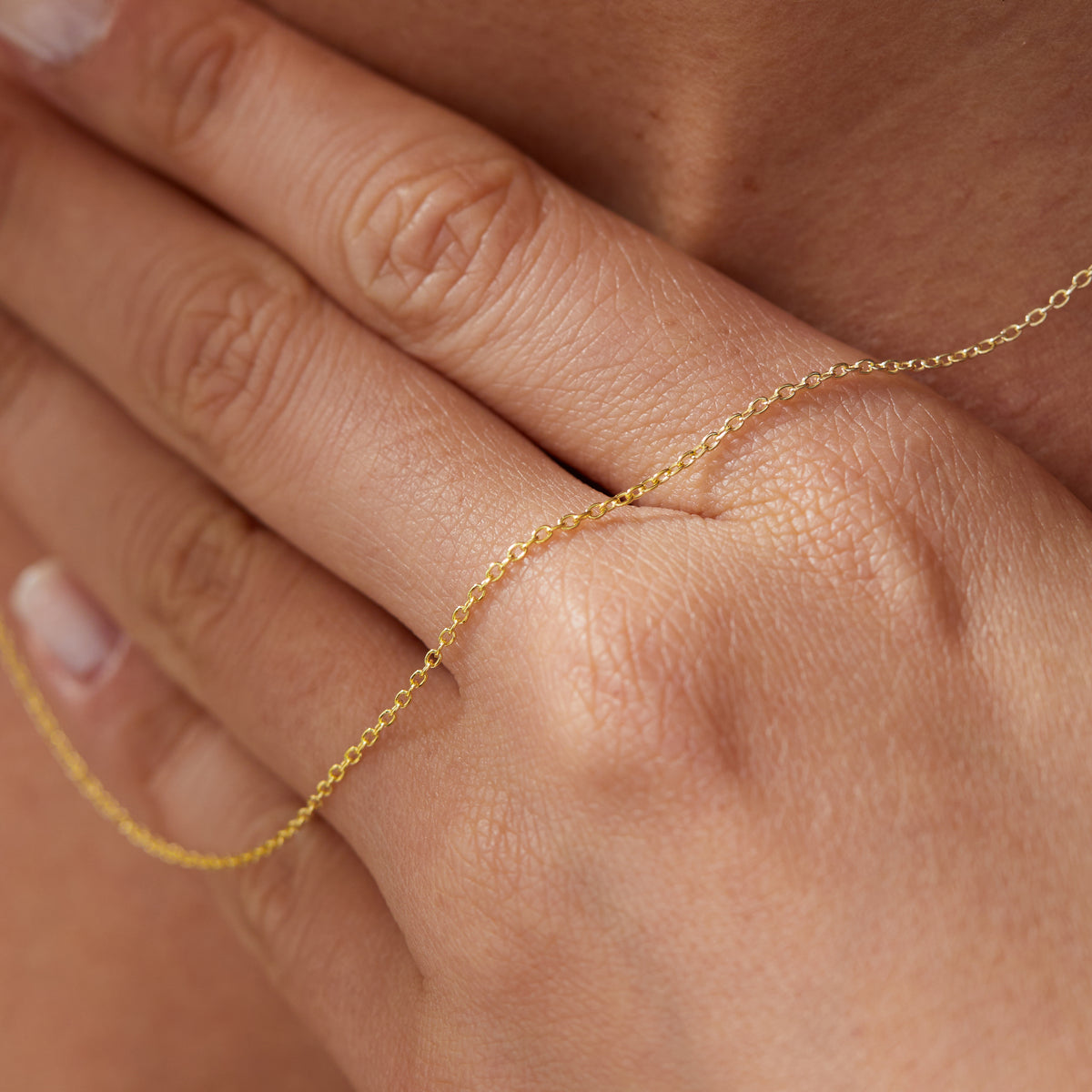 14K Solid Gold Thin Cable Chain Necklace | Dainty Real Gold Chain in Yellow, Rose & White Gold