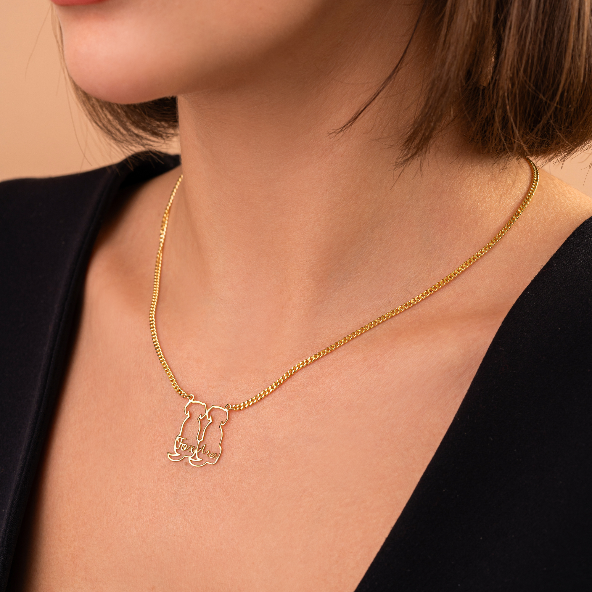 Personalized Pet Necklace – Custom Double Dog Outline Name Necklace by UXV