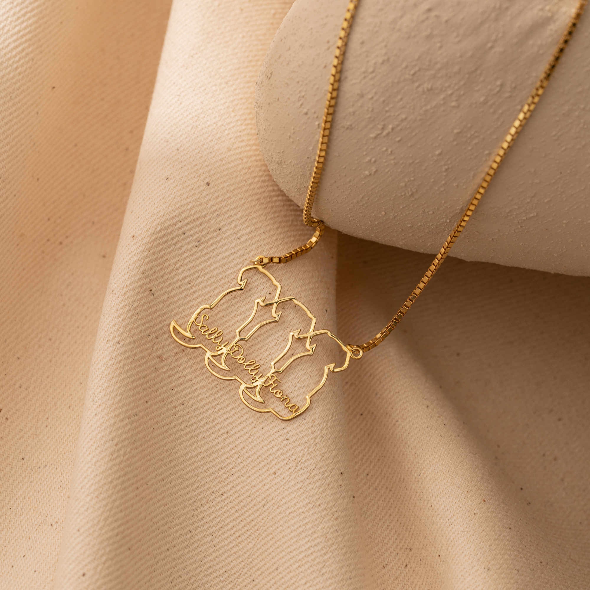 Personalized Triple Pet Necklace – Custom Three Dog Outline Name Necklace by UXV