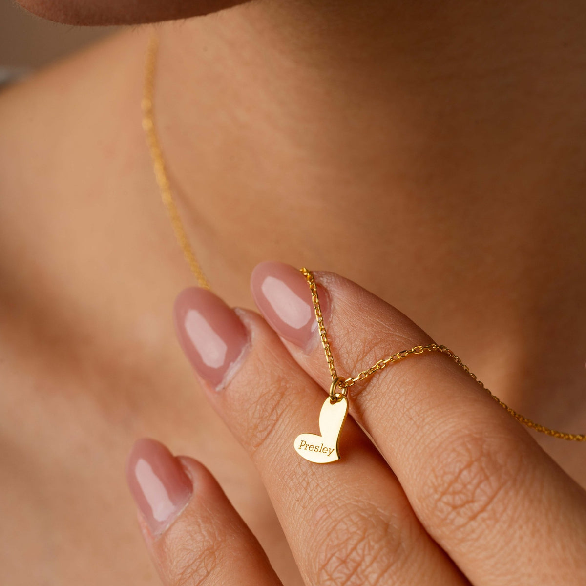 Heart Name Necklace | Engraved Asymmetrical Heart Charm in Sterling Silver & 14K Gold Vermeil