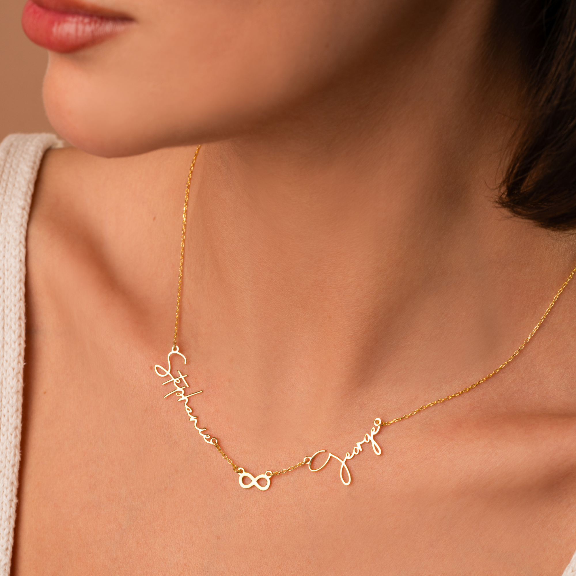 Two Name Necklace with Infinity Symbol | Custom Couples Name Necklace