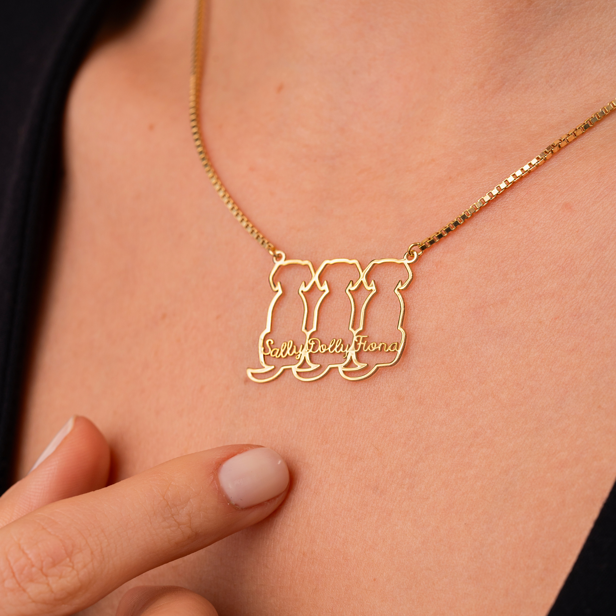Personalized Triple Pet Necklace – Custom Three Dog Outline Name Necklace by UXV