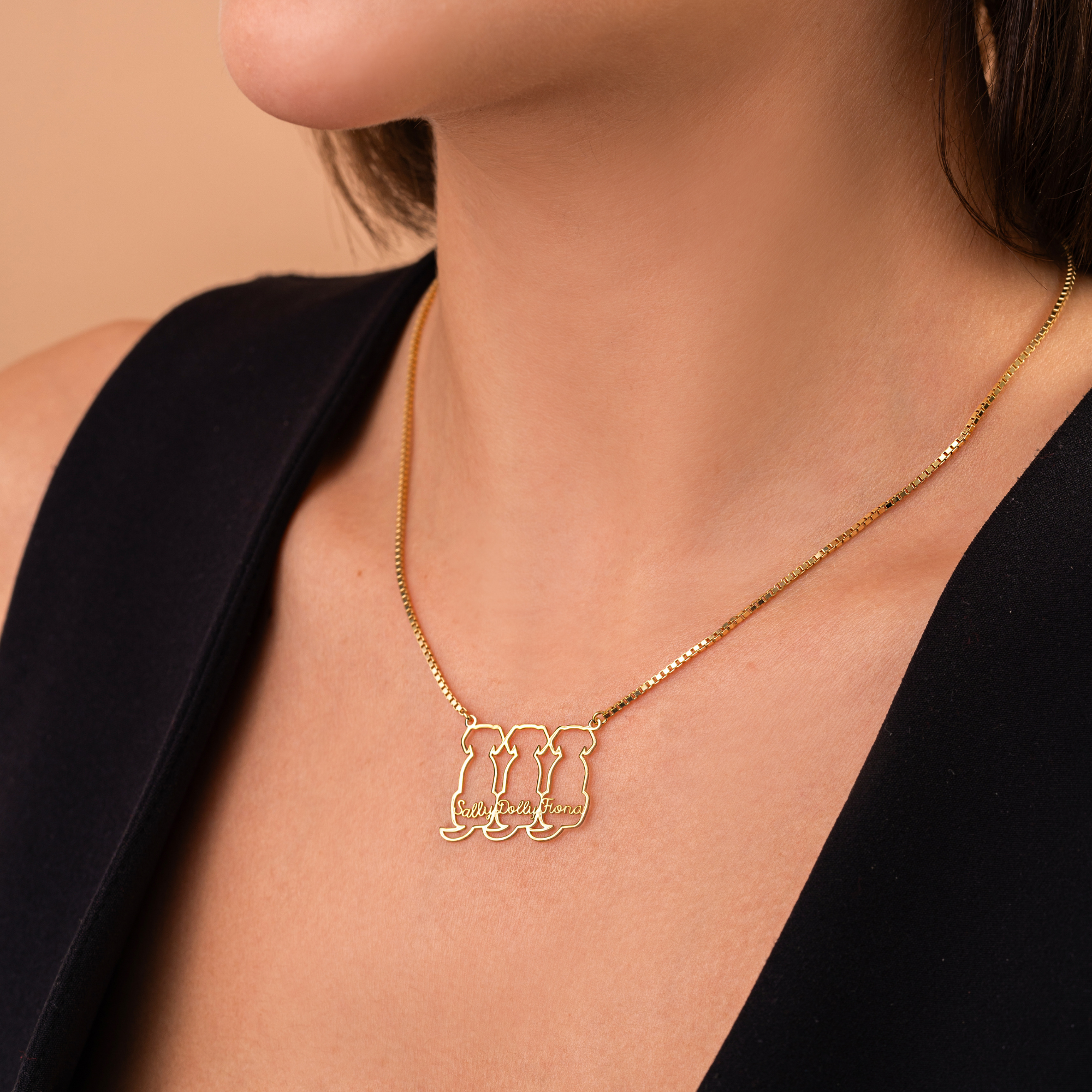 Personalized Triple Pet Necklace – Custom Three Dog Outline Name Necklace by UXV