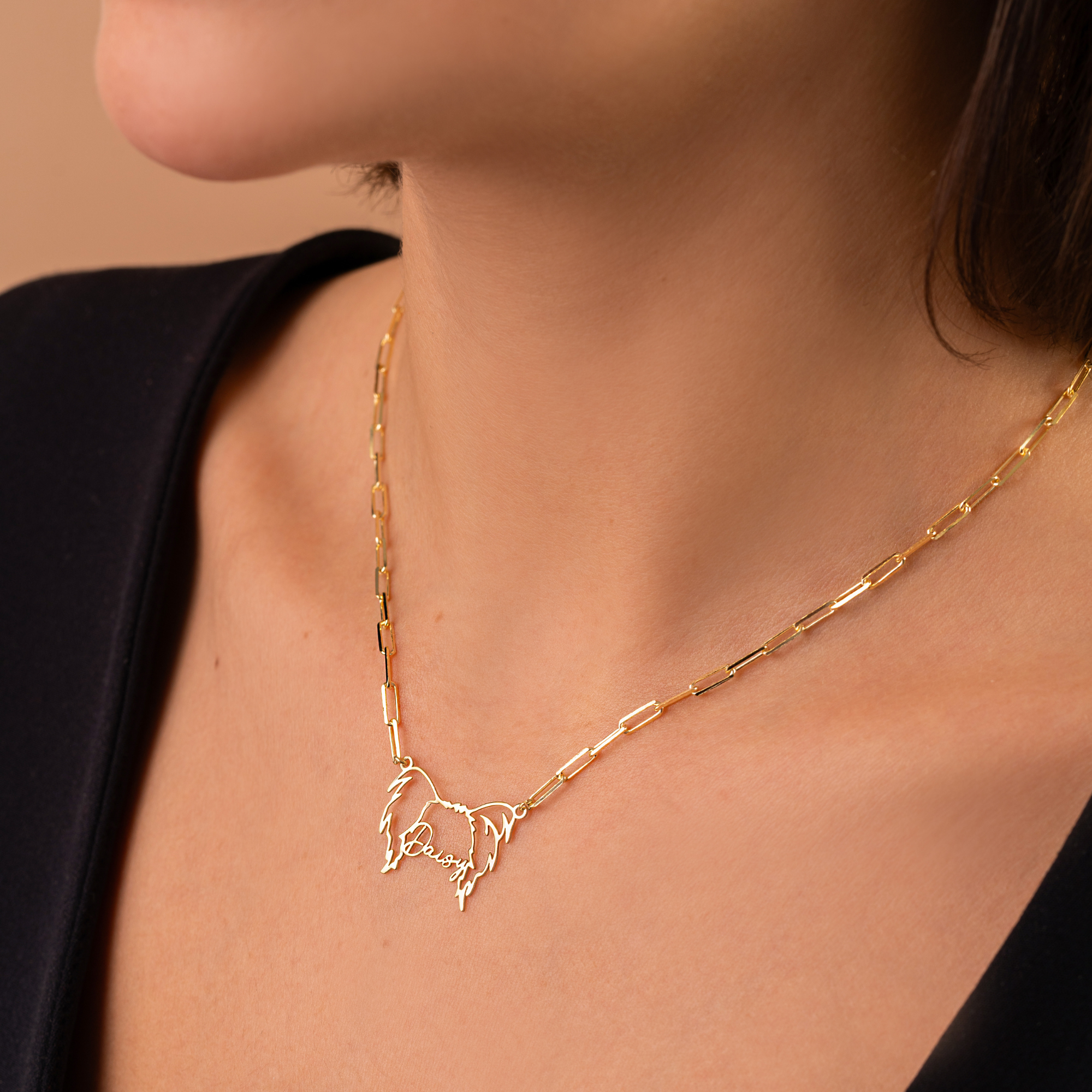 Custom Dog Ear Name Necklace – Personalized Pet Outline Jewelry by UXV