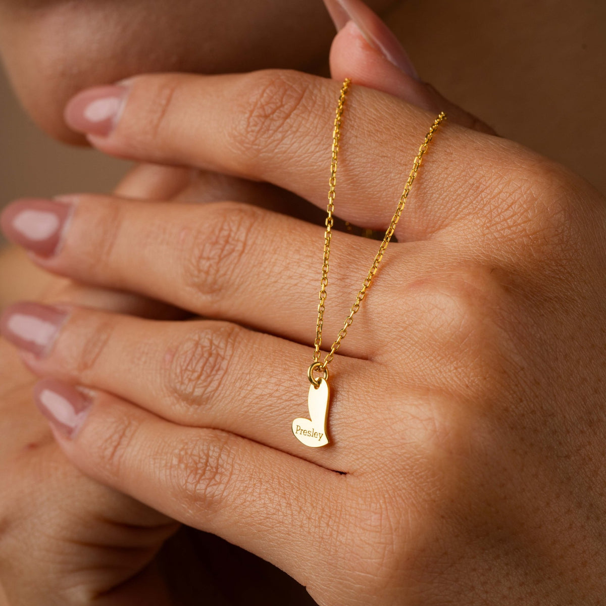 Heart Name Necklace | Engraved Asymmetrical Heart Charm in Sterling Silver & 14K Gold Vermeil