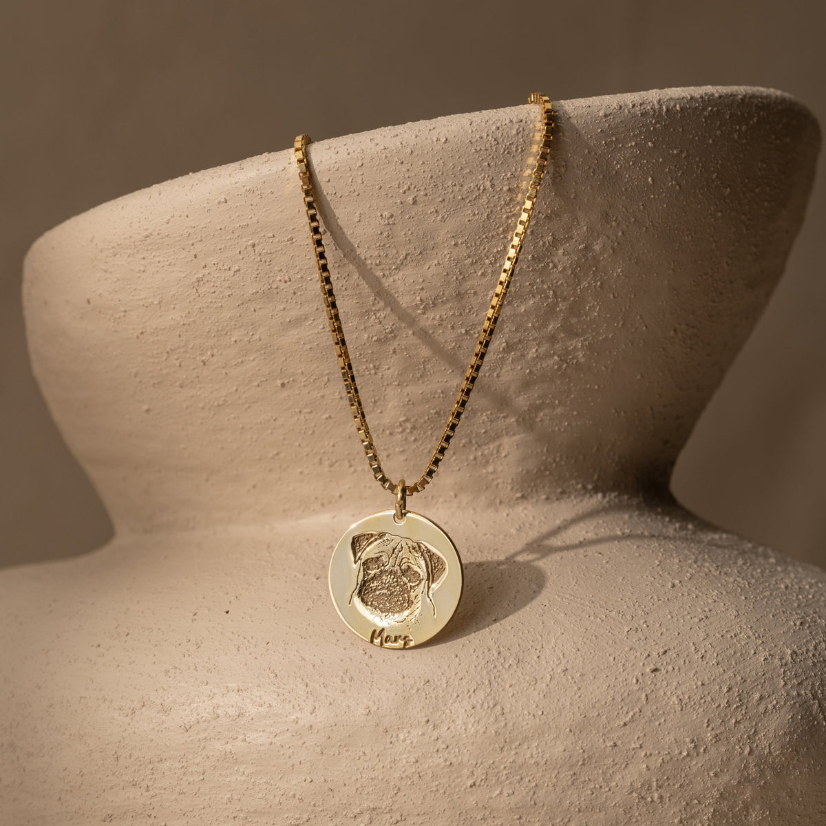 Pet Memorial Necklace | Engraved Dog Photo Portrait with Name in Sterling Silver & 14K Gold Vermeil