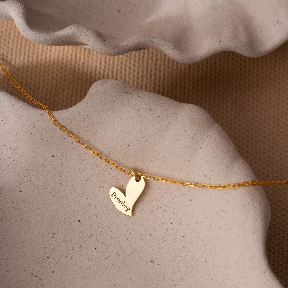 Heart Name Necklace | Engraved Asymmetrical Heart Charm in Sterling Silver & 14K Gold Vermeil