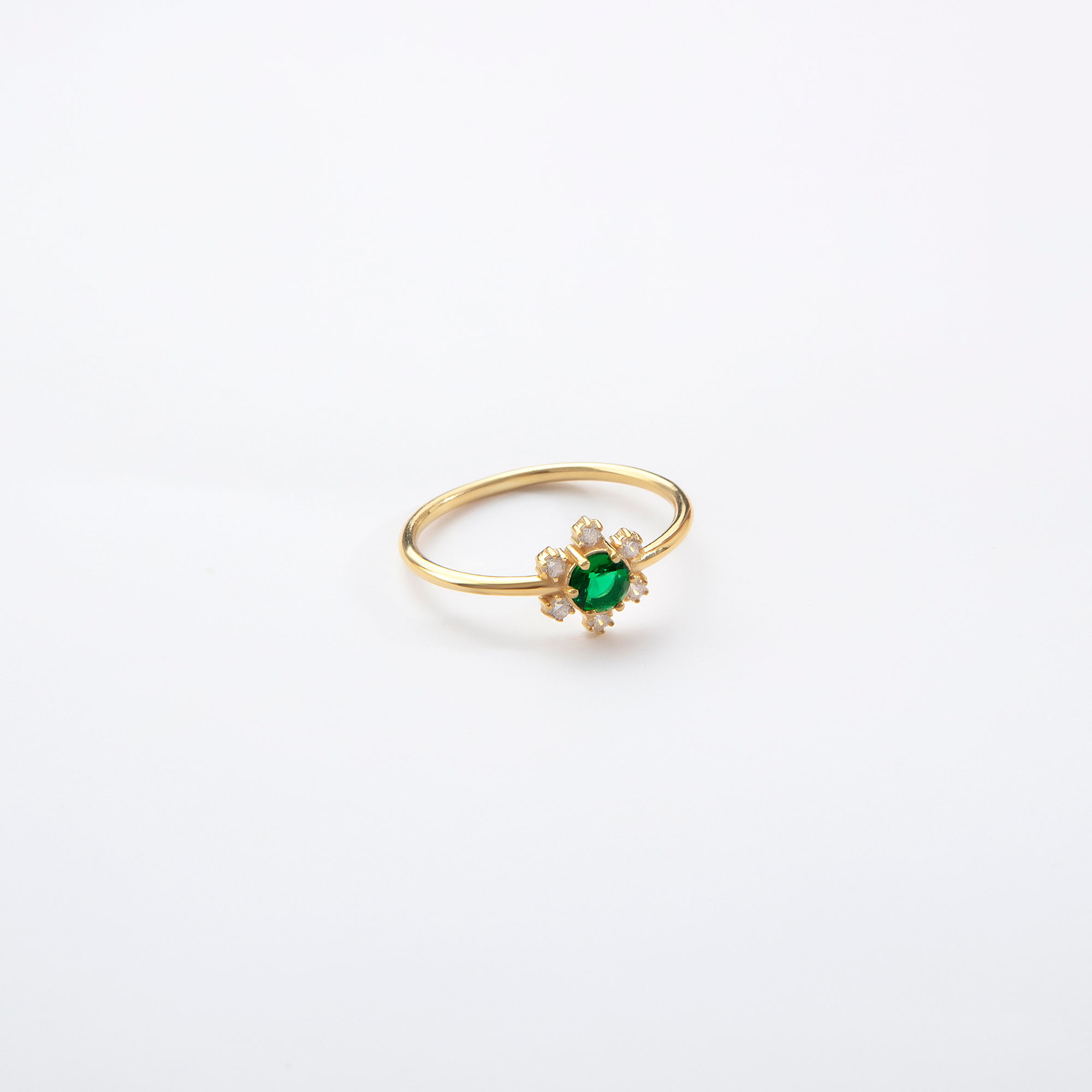 Oval Emerald Ring | Dainty Gold Stacking Ring | Vintage Cluster Design