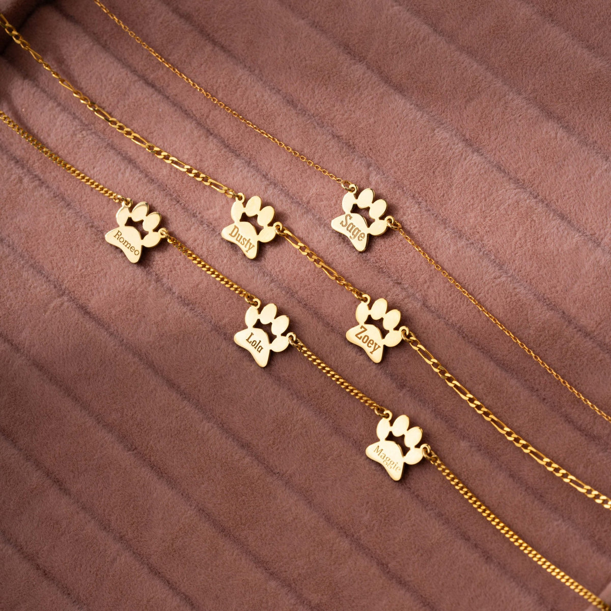 Cat Mom Necklace | Paw Print Station Necklace with Pet Names in Sterling Silver & 14K Gold Vermeil