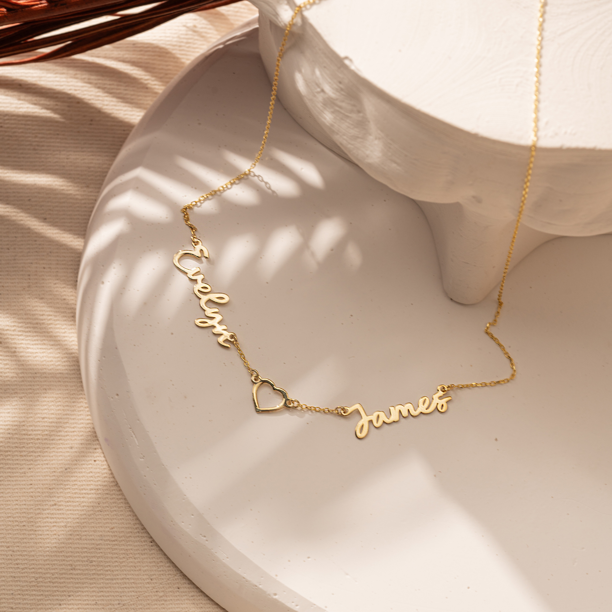 Two Name Necklace with Heart Charm | Personalized Couples Jewelry