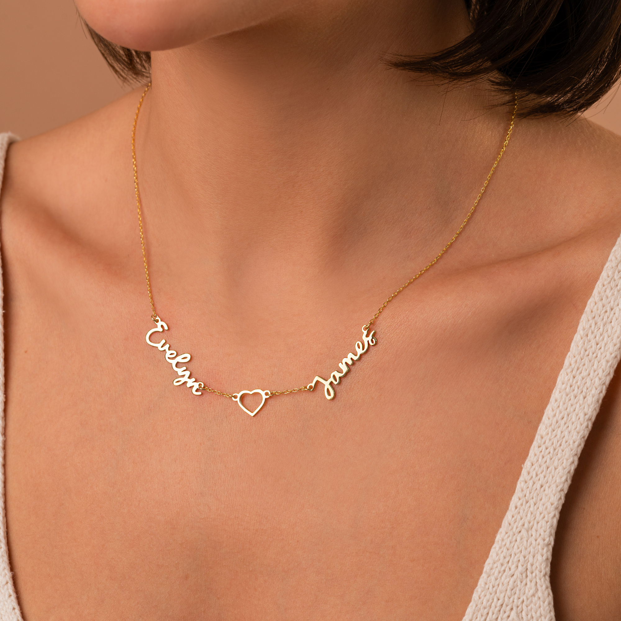 Two Name Necklace with Heart Charm | Personalized Couples Jewelry