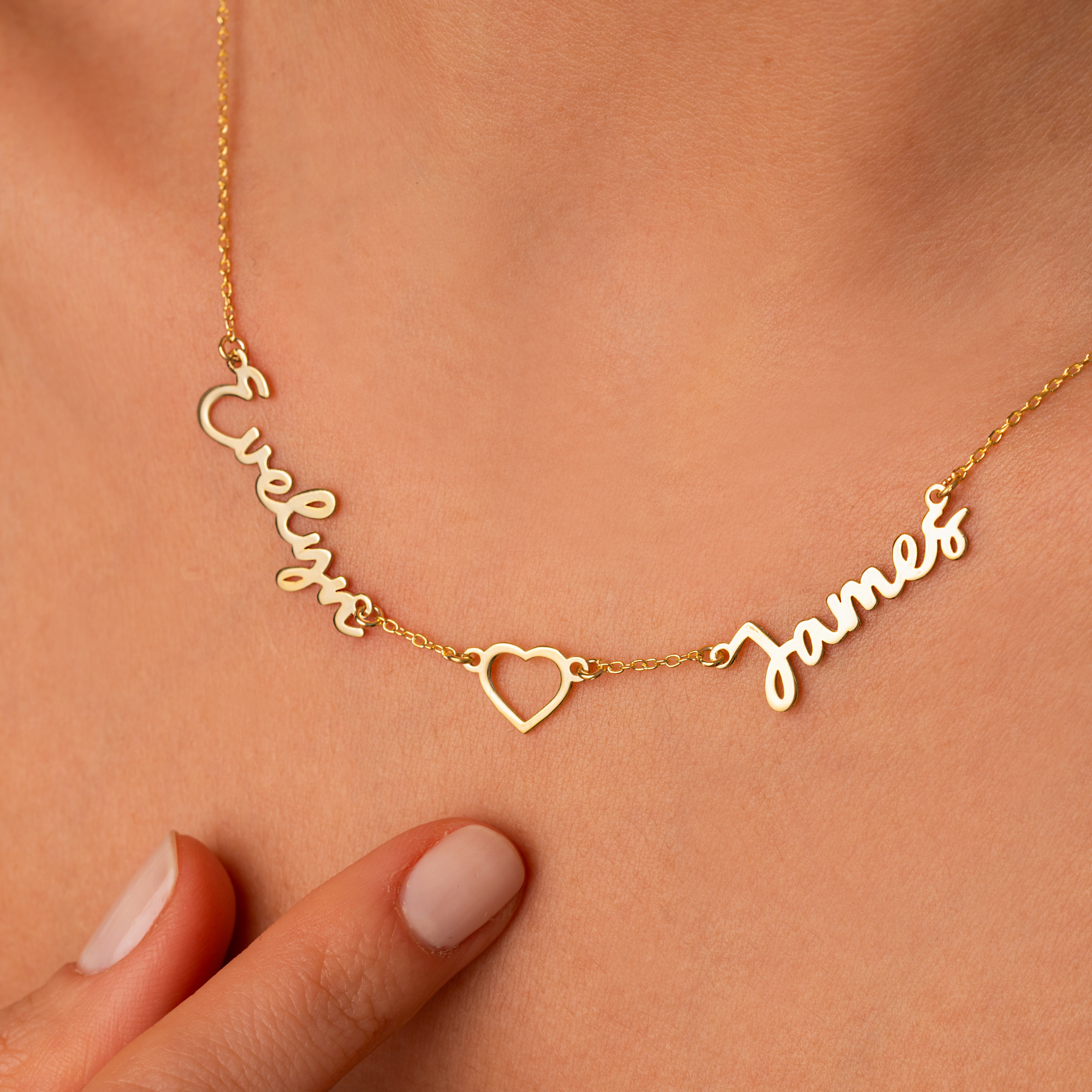 Two Name Necklace with Heart Charm | Personalized Couples Jewelry