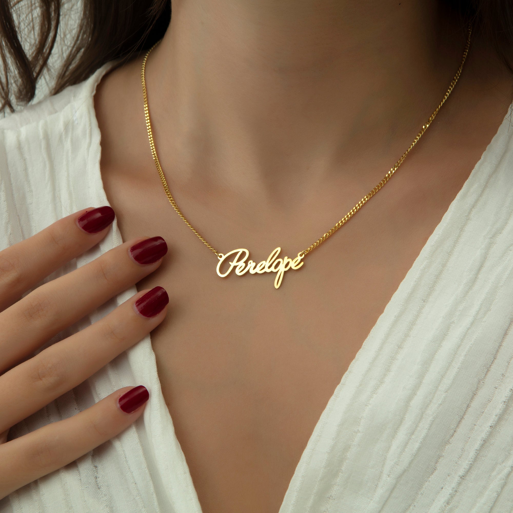 Custom Script Name Necklace with Curb Chain