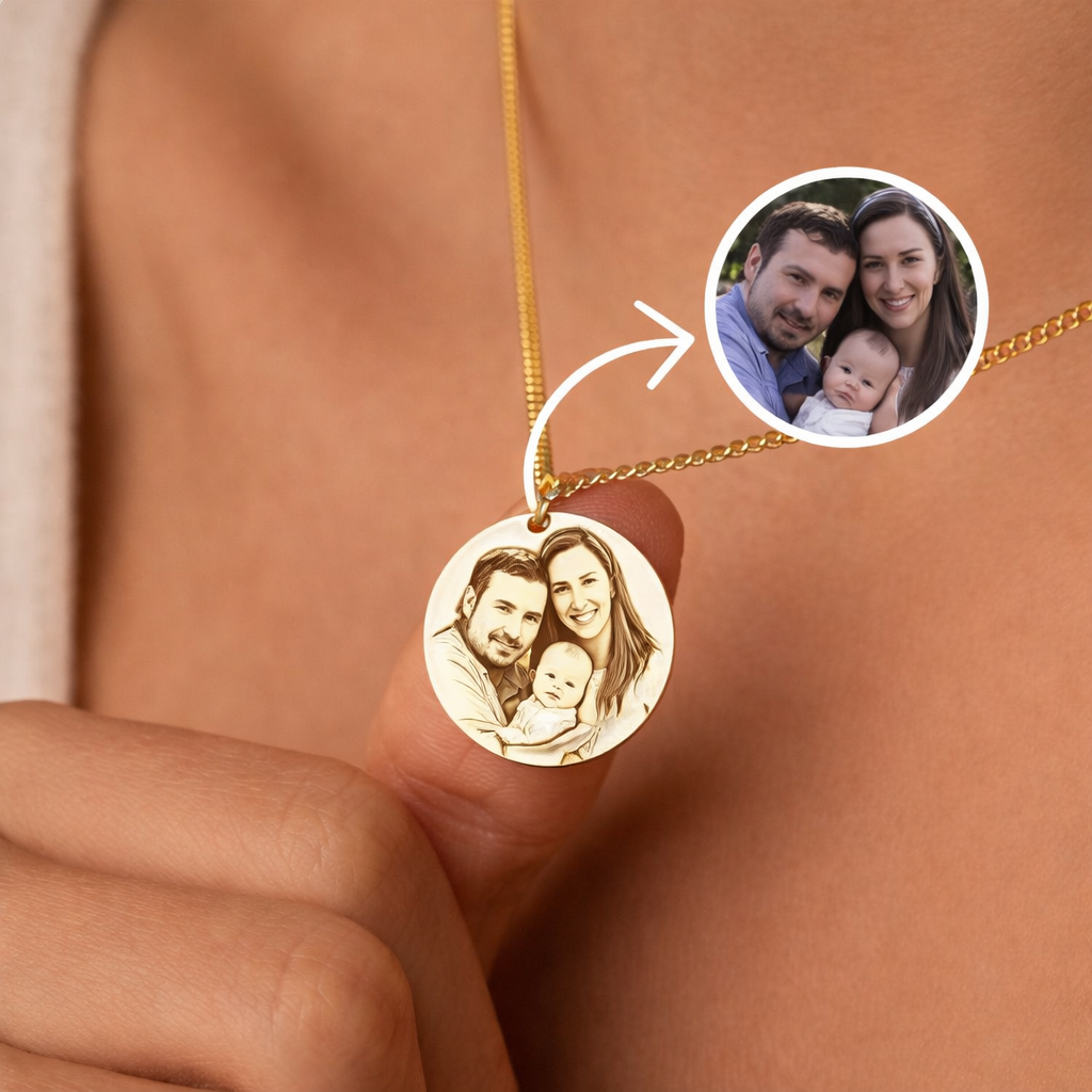 Custom Engraved Family Portrait Necklace | Personalized Photo Pendant