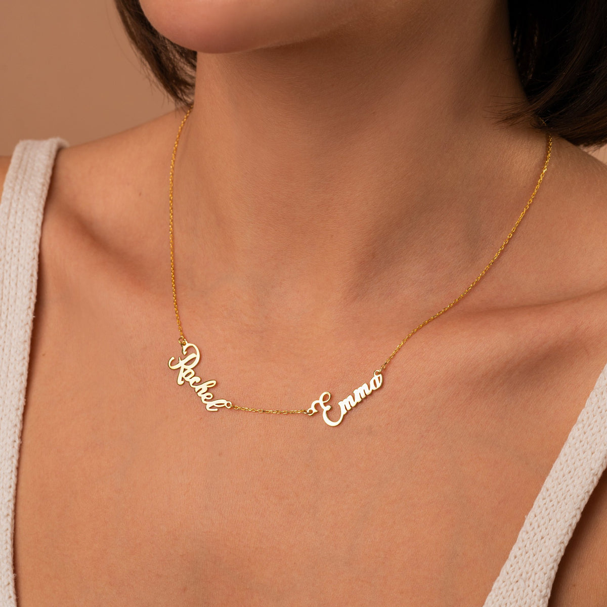 Double Name Necklace | Mom Necklace with Kids Names in Sterling Silver & 14K Gold Vermeil