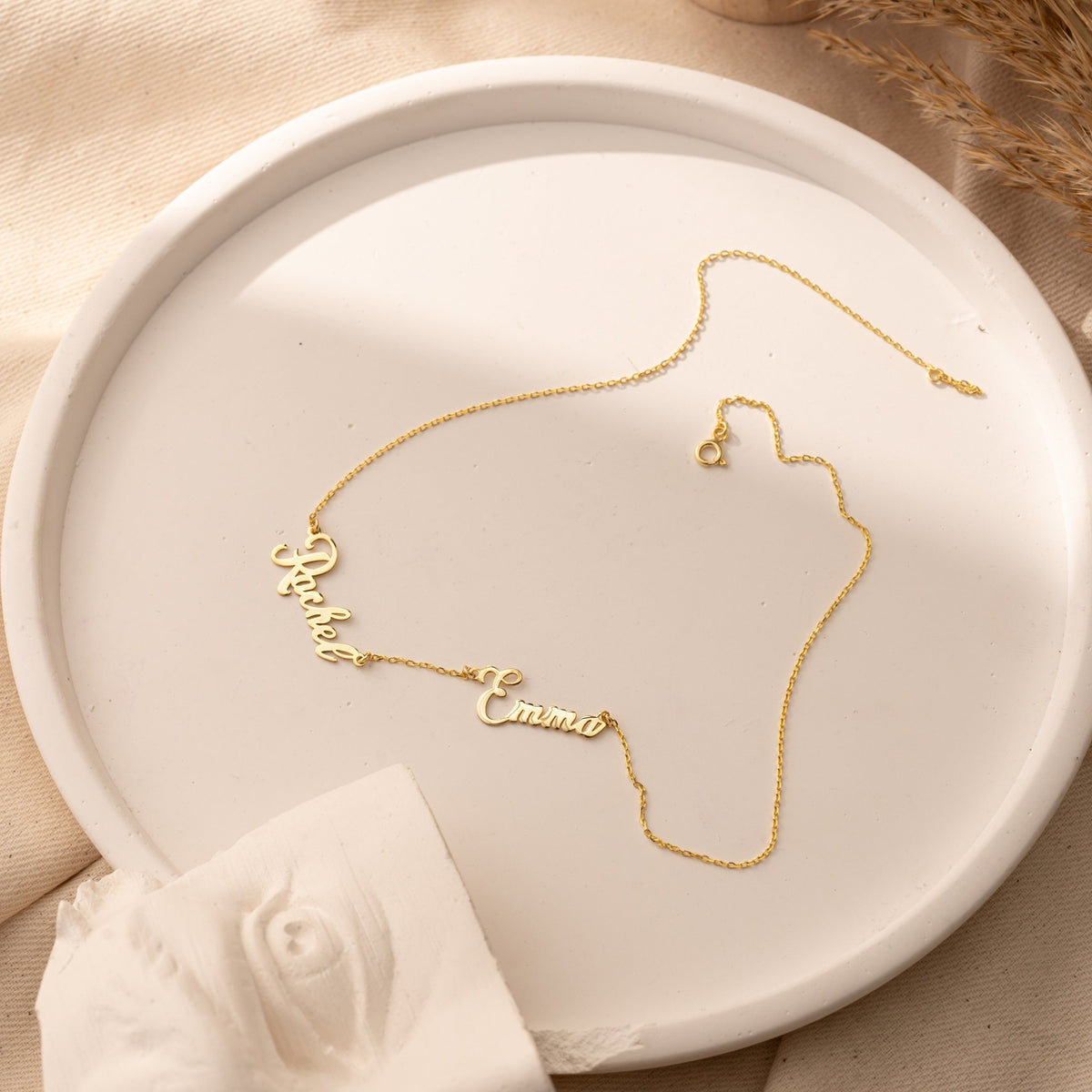 Double Name Necklace | Mom Necklace with Kids Names in Sterling Silver & 14K Gold Vermeil
