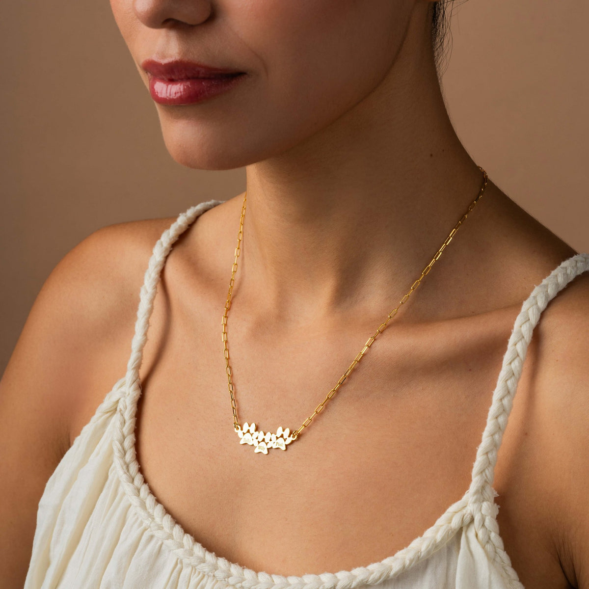 Pet Lover Necklace | Three Paw Print Bar Necklace with Pet Names in Sterling Silver & 14K Gold Vermeil