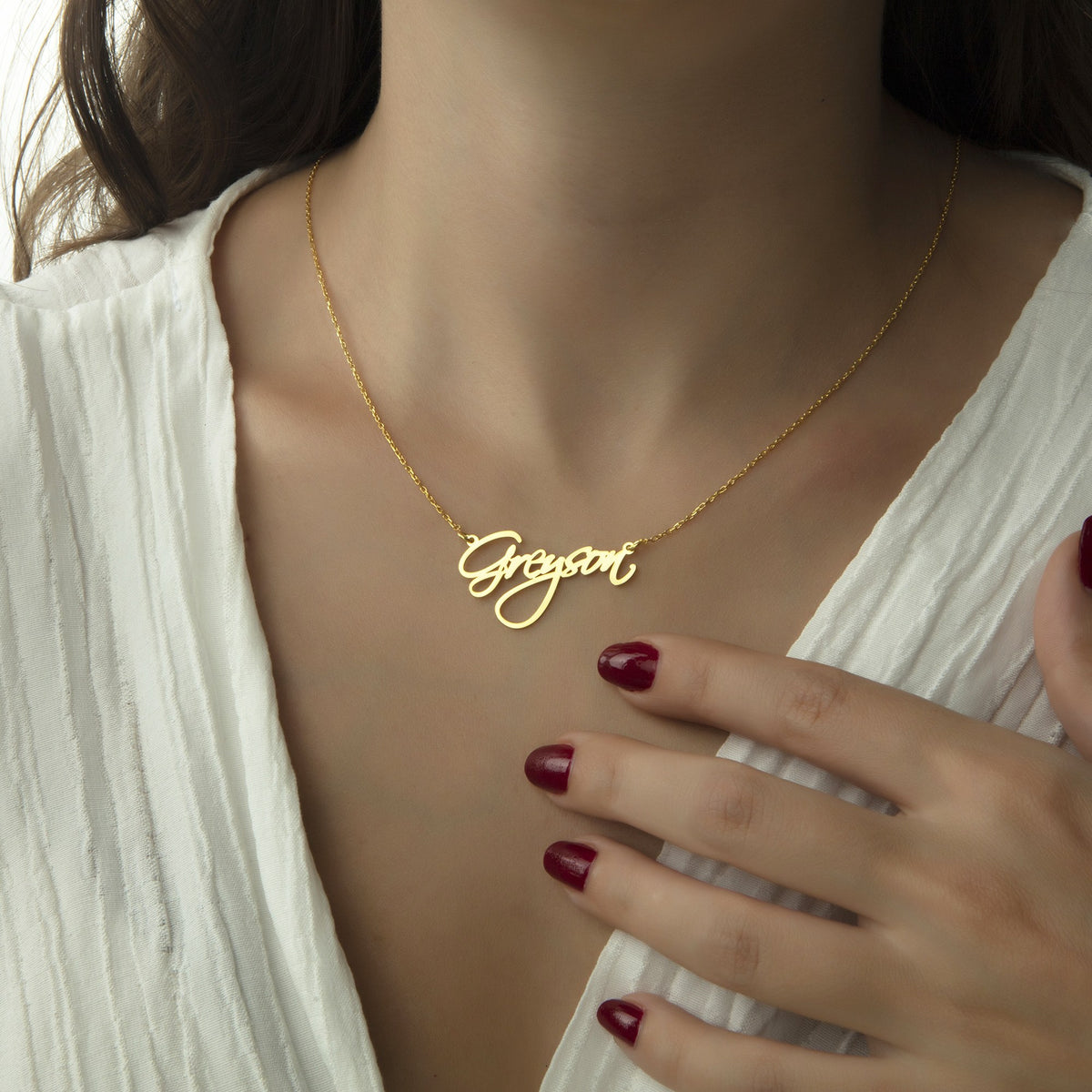 Signature Name Necklace | Autograph Style Nameplate in Sterling Silver & 14K Gold Vermeil