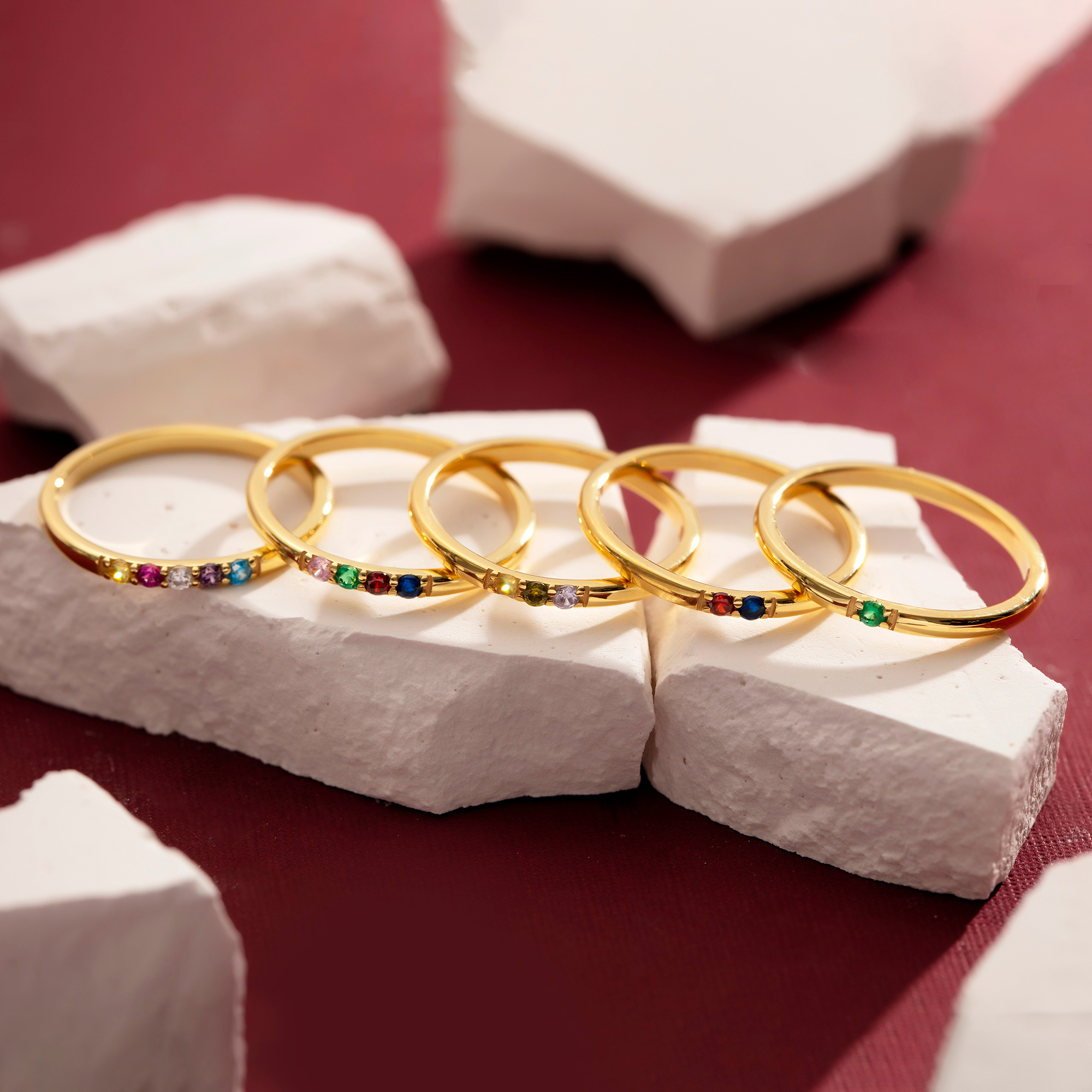 Family Birthstone Ring – Custom Gold Birthstone Band by UXV Jewelry