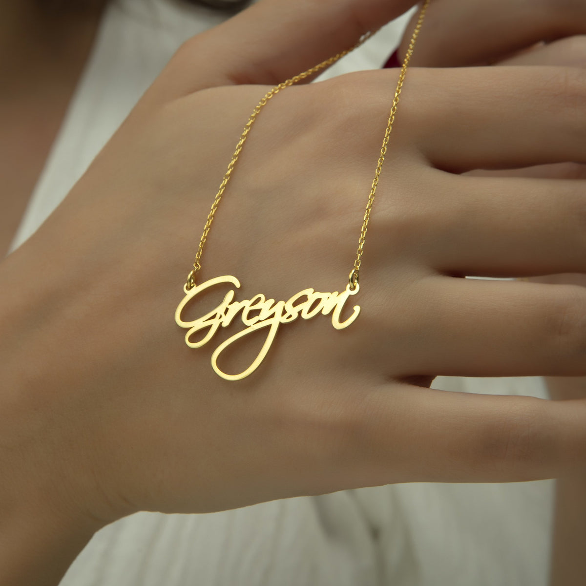 Signature Name Necklace | Autograph Style Nameplate in Sterling Silver & 14K Gold Vermeil