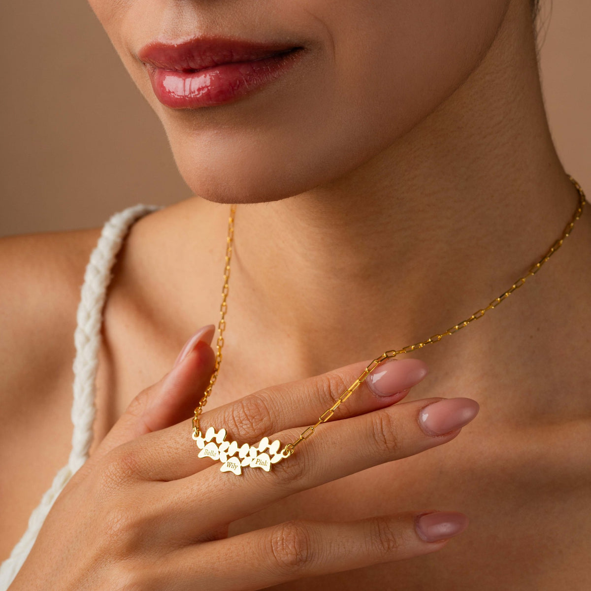 Pet Lover Necklace | Three Paw Print Bar Necklace with Pet Names in Sterling Silver & 14K Gold Vermeil