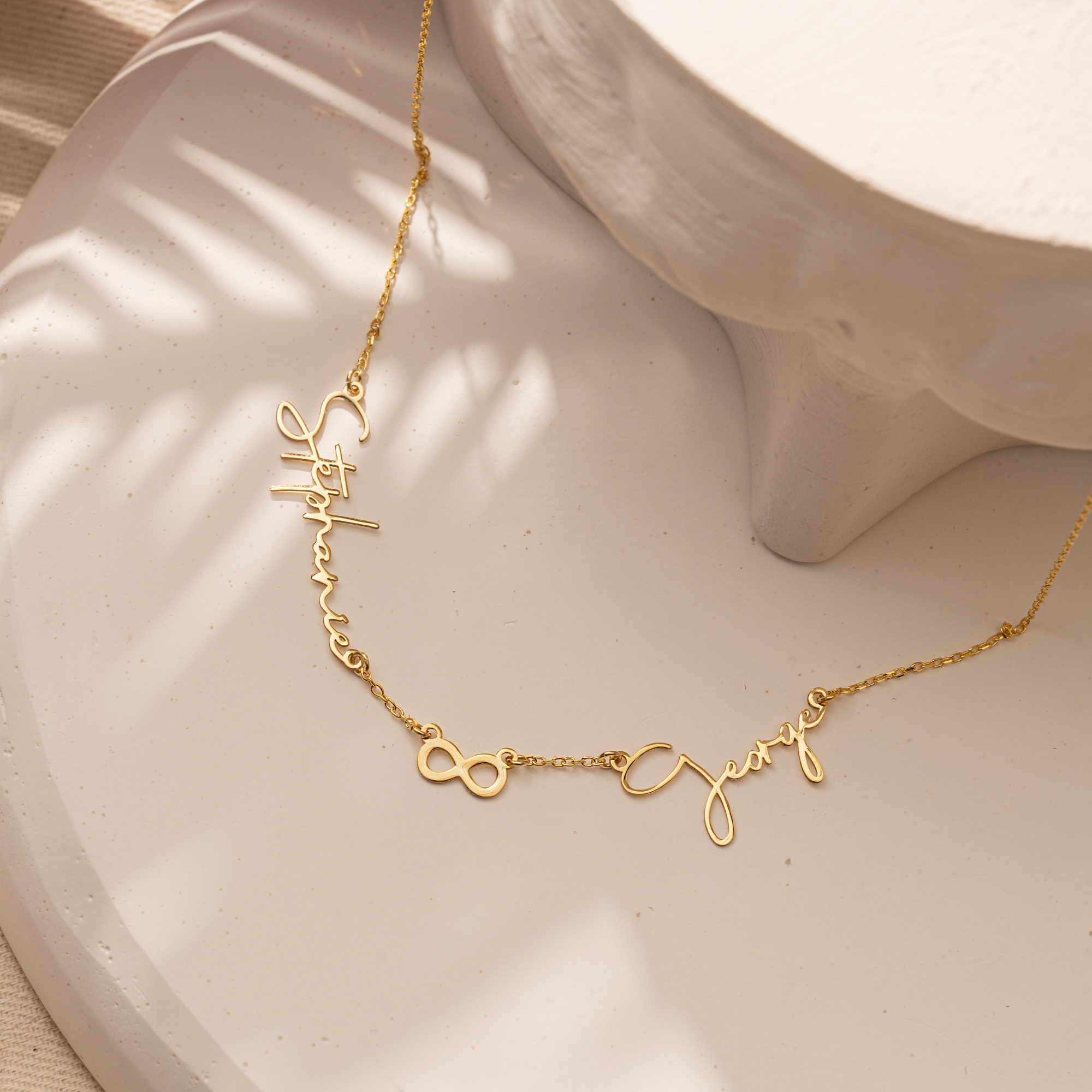 Two Name Necklace with Infinity Symbol | Custom Couples Name Necklace