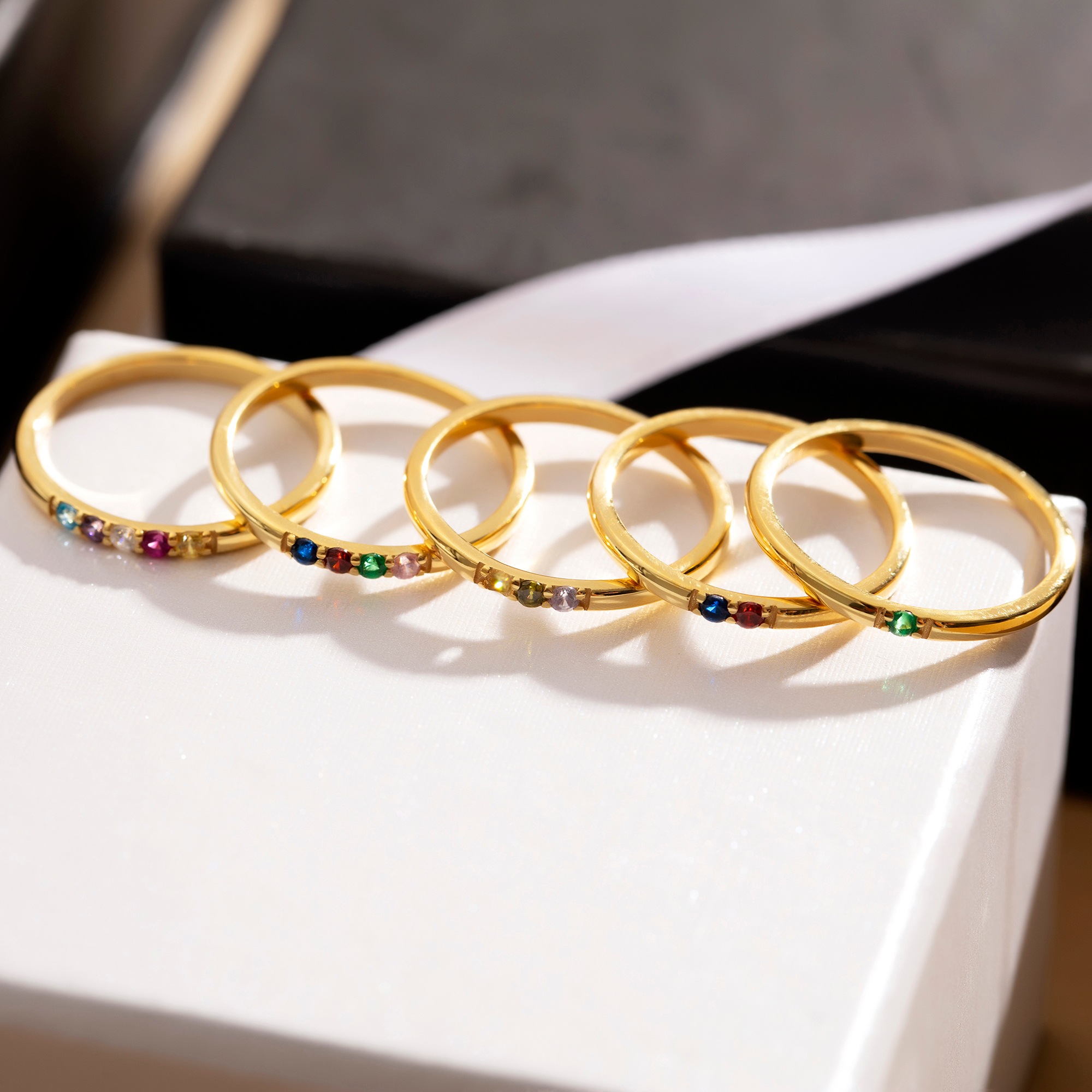 Family Birthstone Ring – Custom Gold Birthstone Band by UXV Jewelry