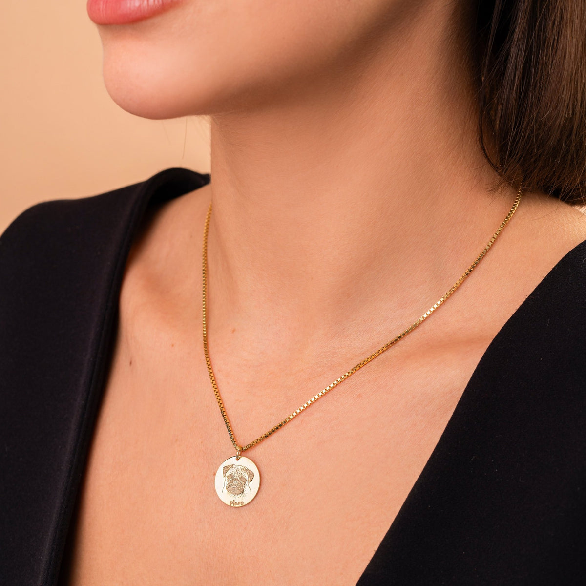 Pet Memorial Necklace | Engraved Dog Photo Portrait with Name in Sterling Silver & 14K Gold Vermeil