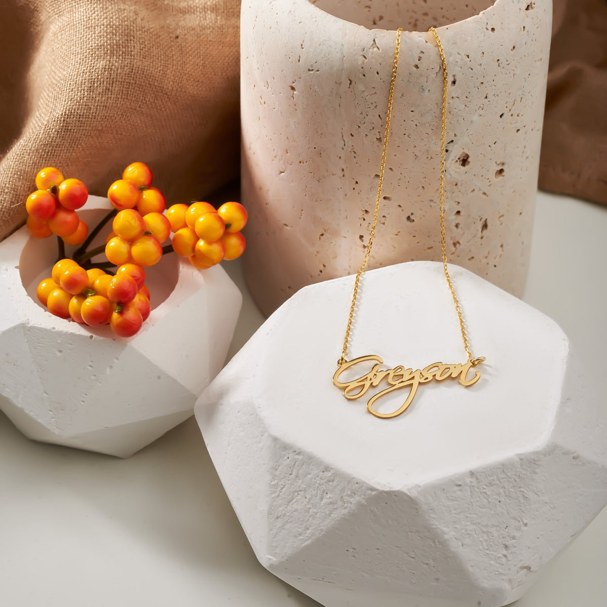 Signature Name Necklace | Autograph Style Nameplate in Sterling Silver & 14K Gold Vermeil