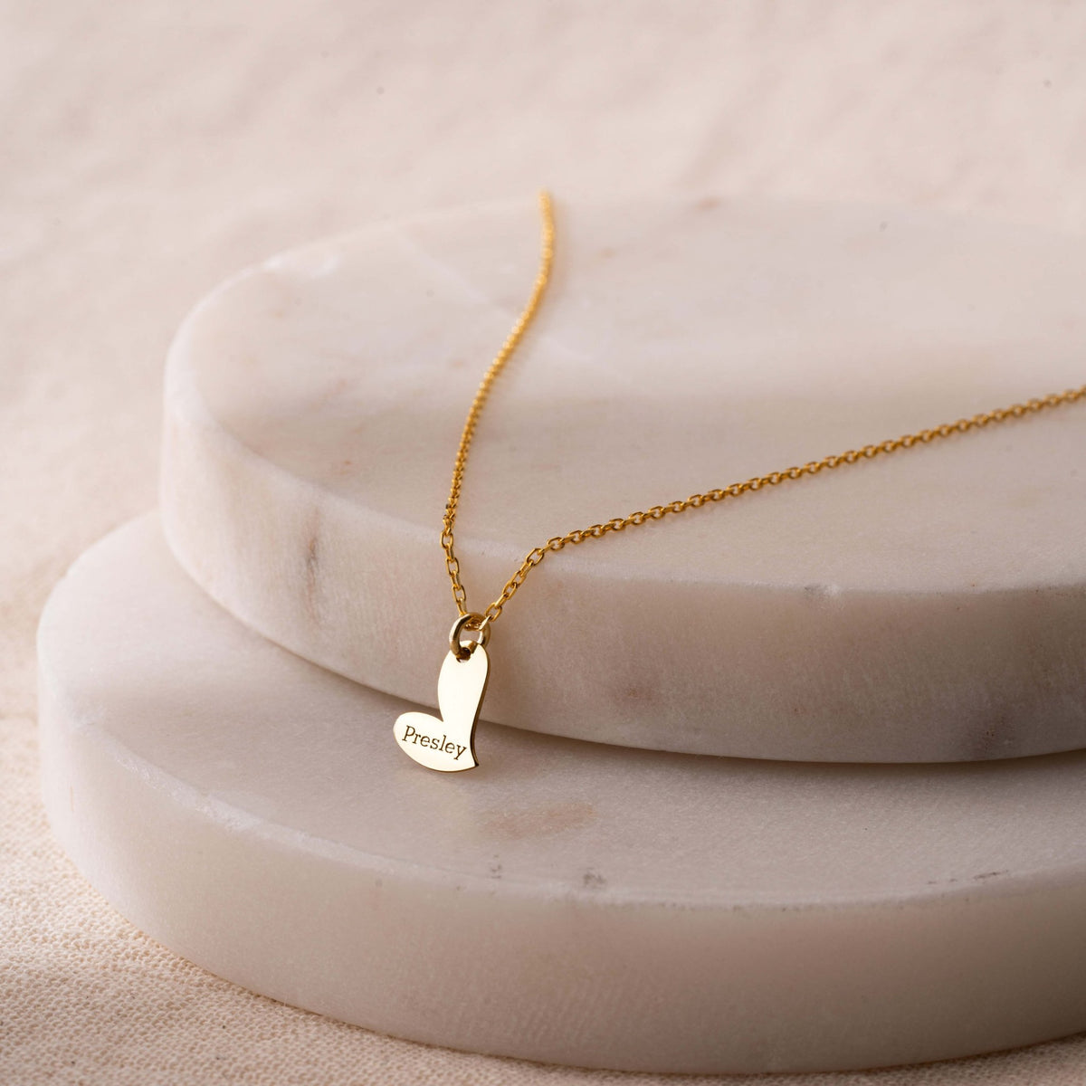 Heart Name Necklace | Engraved Asymmetrical Heart Charm in Sterling Silver & 14K Gold Vermeil
