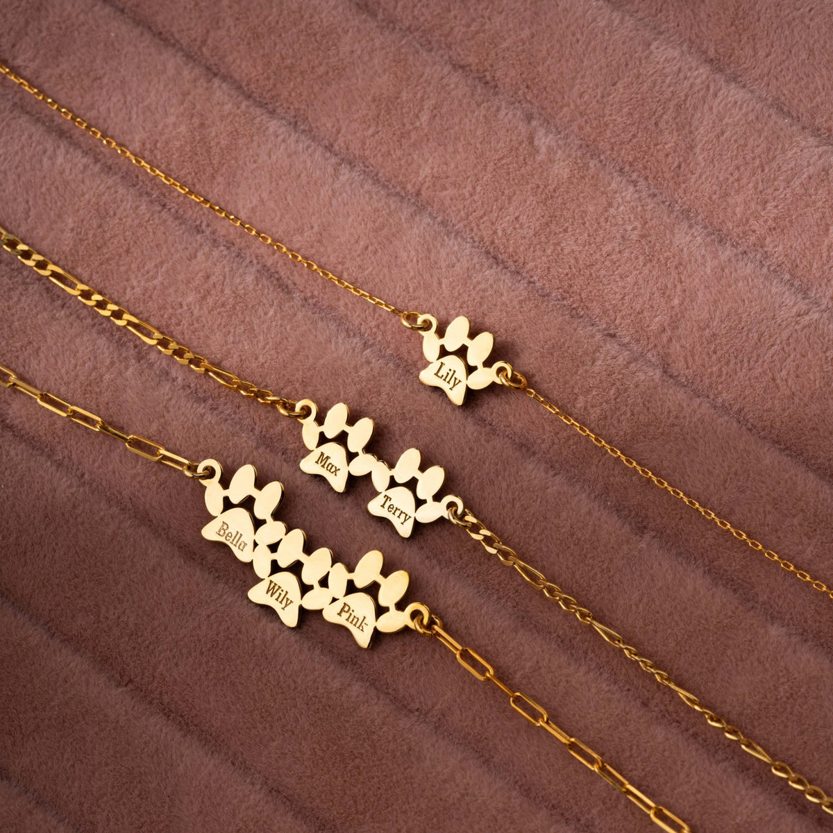 Pet Lover Necklace | Three Paw Print Bar Necklace with Pet Names in Sterling Silver & 14K Gold Vermeil