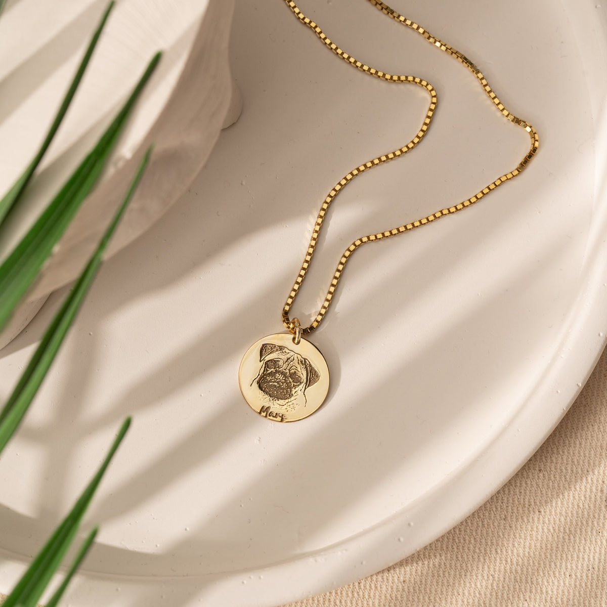 Pet Memorial Necklace | Engraved Dog Photo Portrait with Name in Sterling Silver & 14K Gold Vermeil