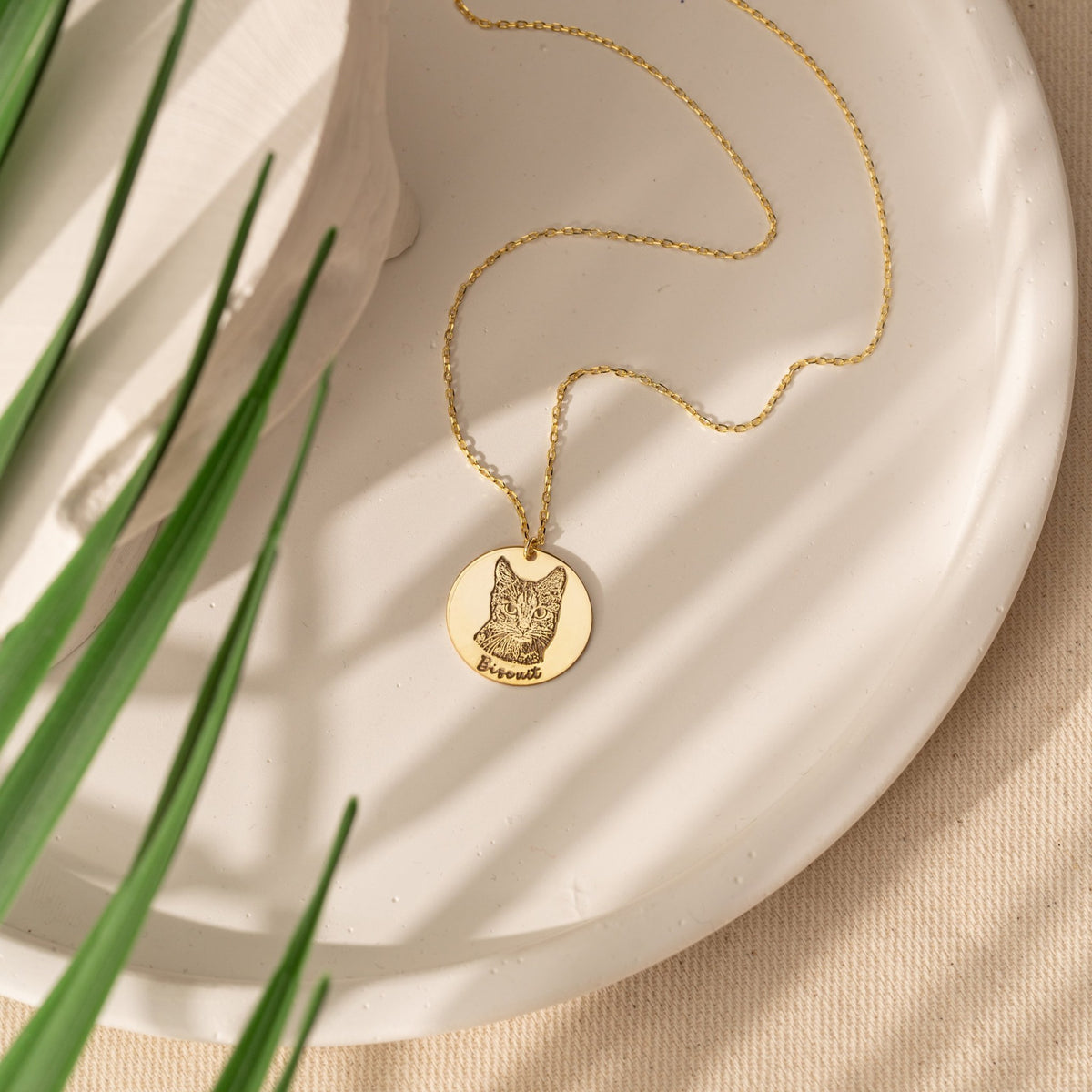 Pet Portrait Necklace | Custom Engraved Pet Photo Disc with Name in Sterling Silver & 14K Gold Vermeil
