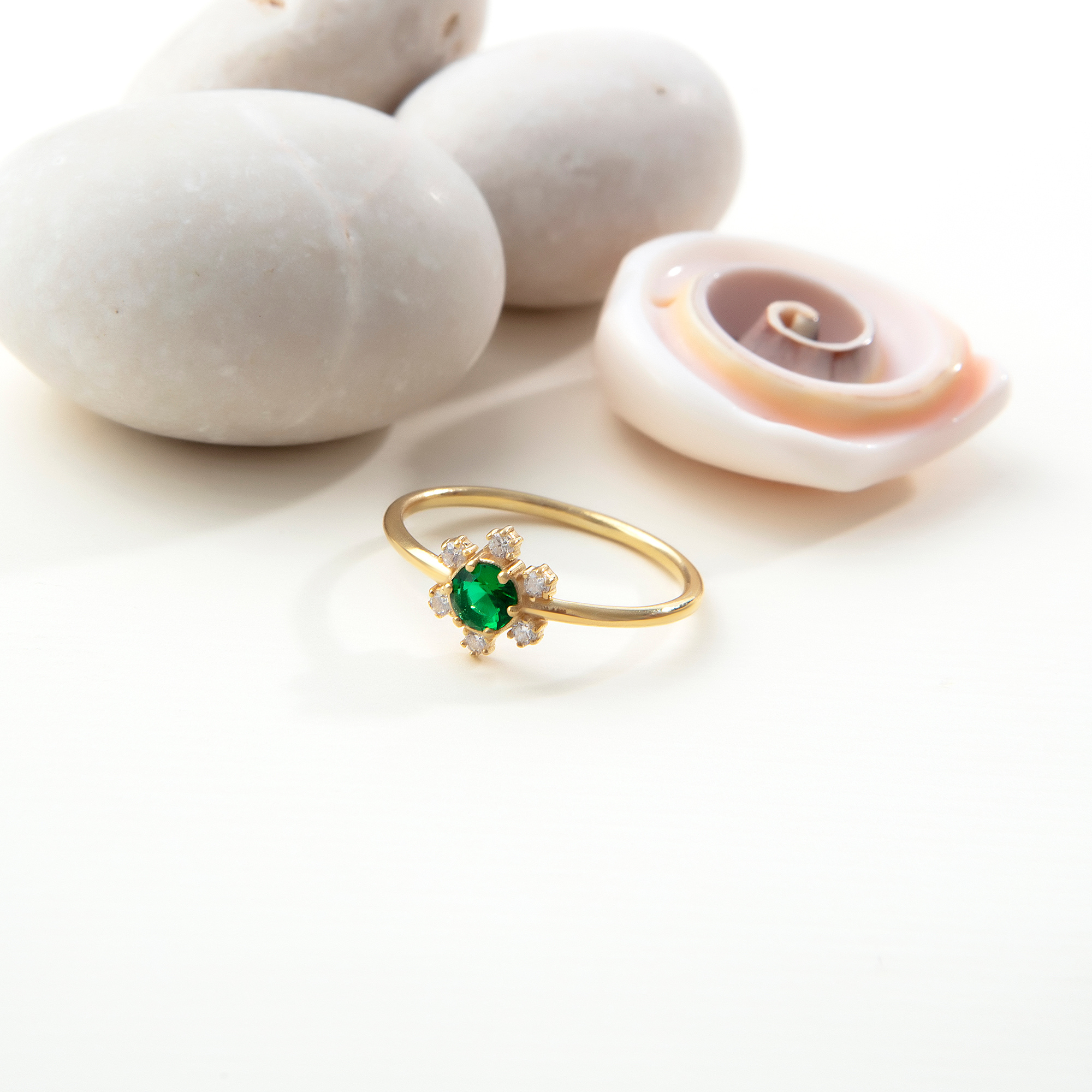 Oval Emerald Ring | Dainty Gold Stacking Ring | Vintage Cluster Design