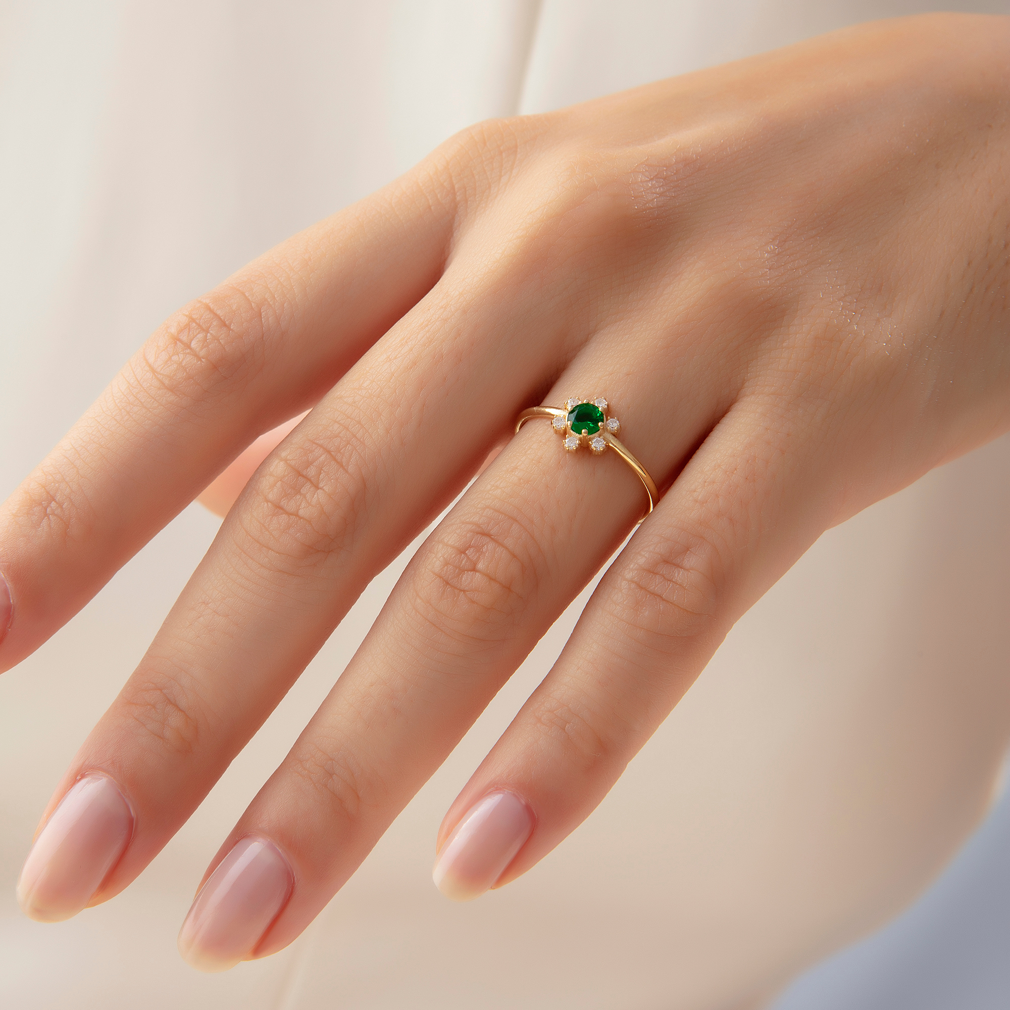 Oval Emerald Ring | Dainty Gold Stacking Ring | Vintage Cluster Design