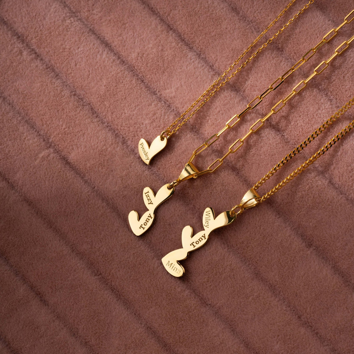 Triple Heart Necklace | Family Heart Pendant Engraved with Three Names in Sterling Silver & 14K Gold Vermeil
