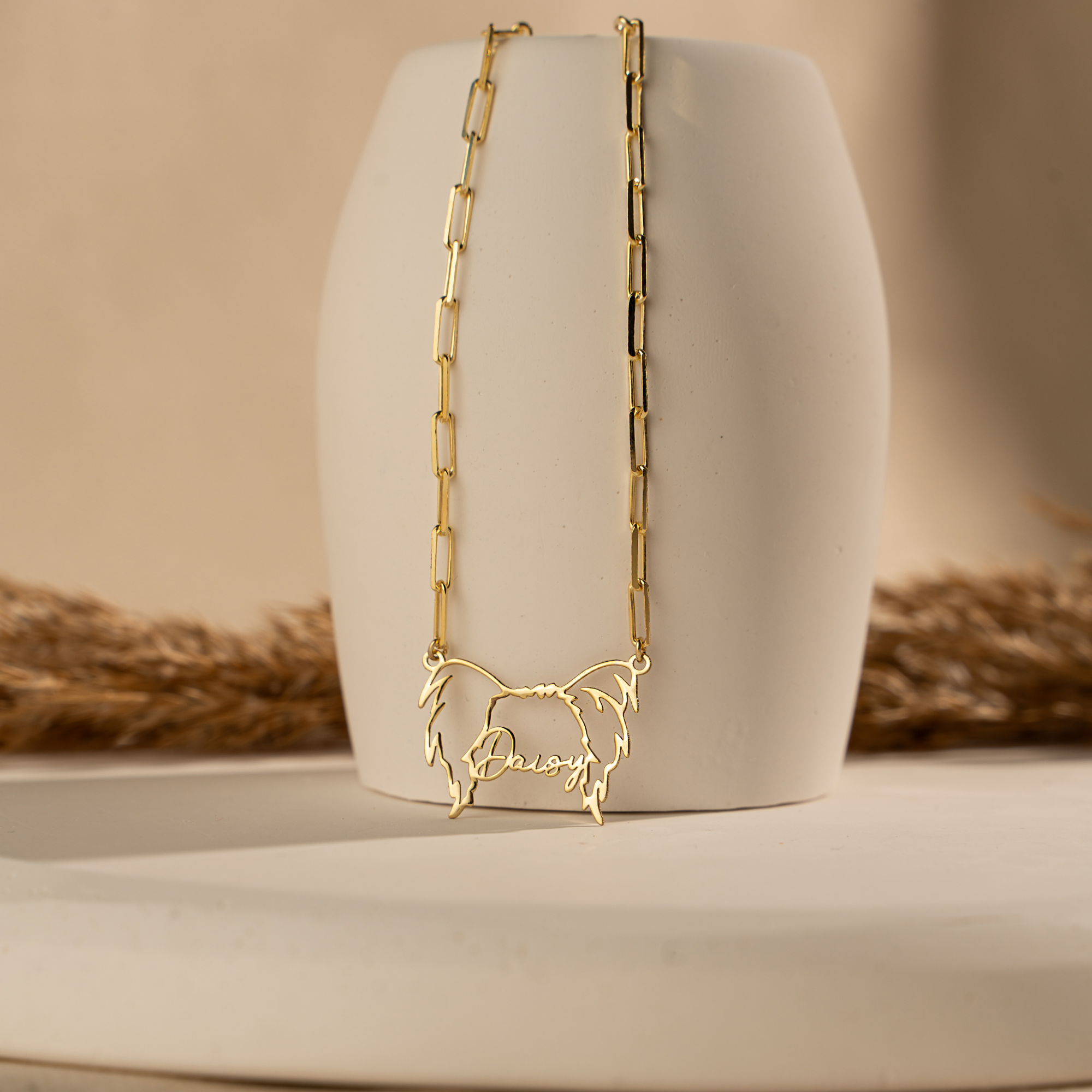 Custom Dog Ear Name Necklace – Personalized Pet Outline Jewelry by UXV