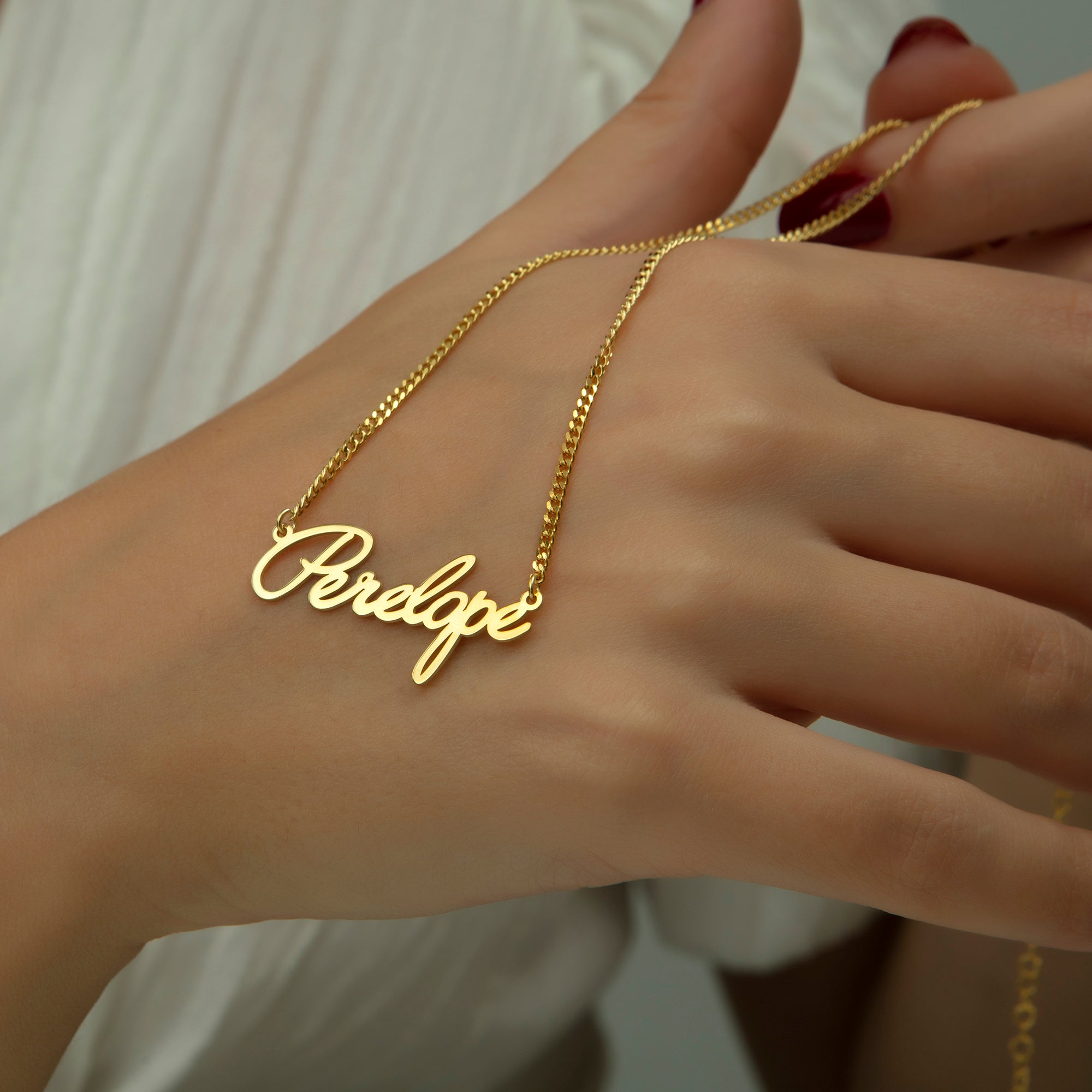 Custom Script Name Necklace with Curb Chain