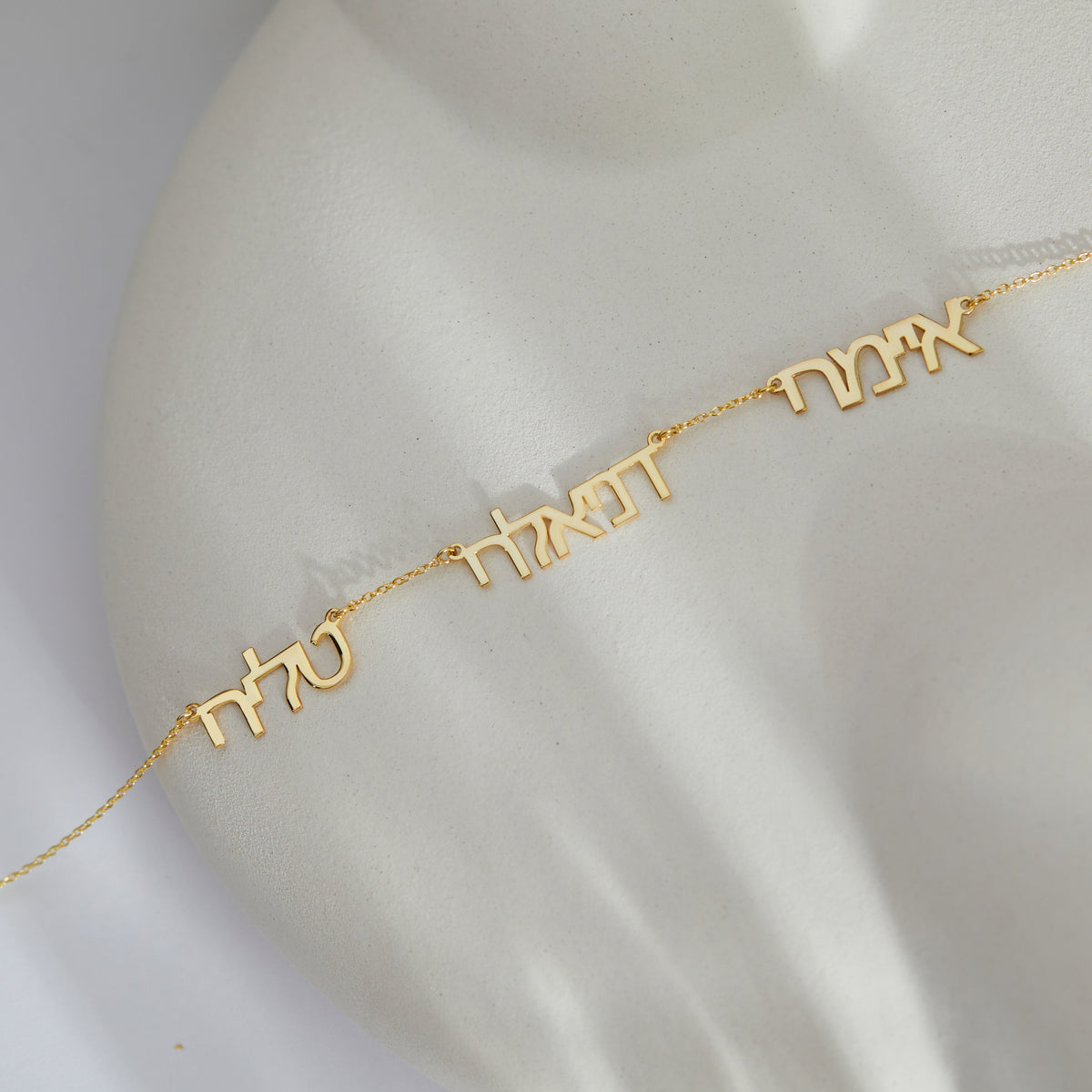 14K Gold Three Name Hebrew Necklace | Three Names in Real Gold Hebrew Letters in Yellow, Rose & White Gold